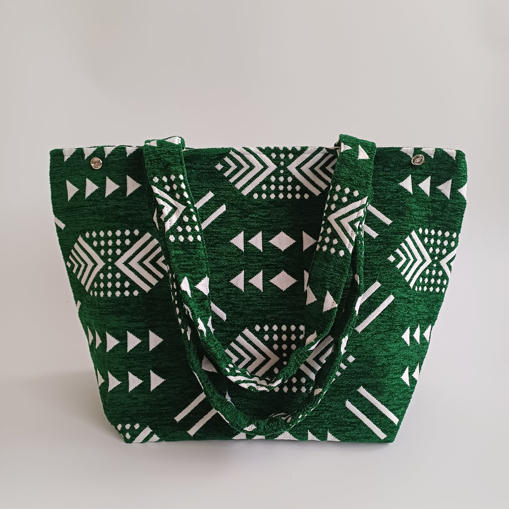Handmade Green Moroccan Velvet Tote Bag Medium Sized 47x31 CM