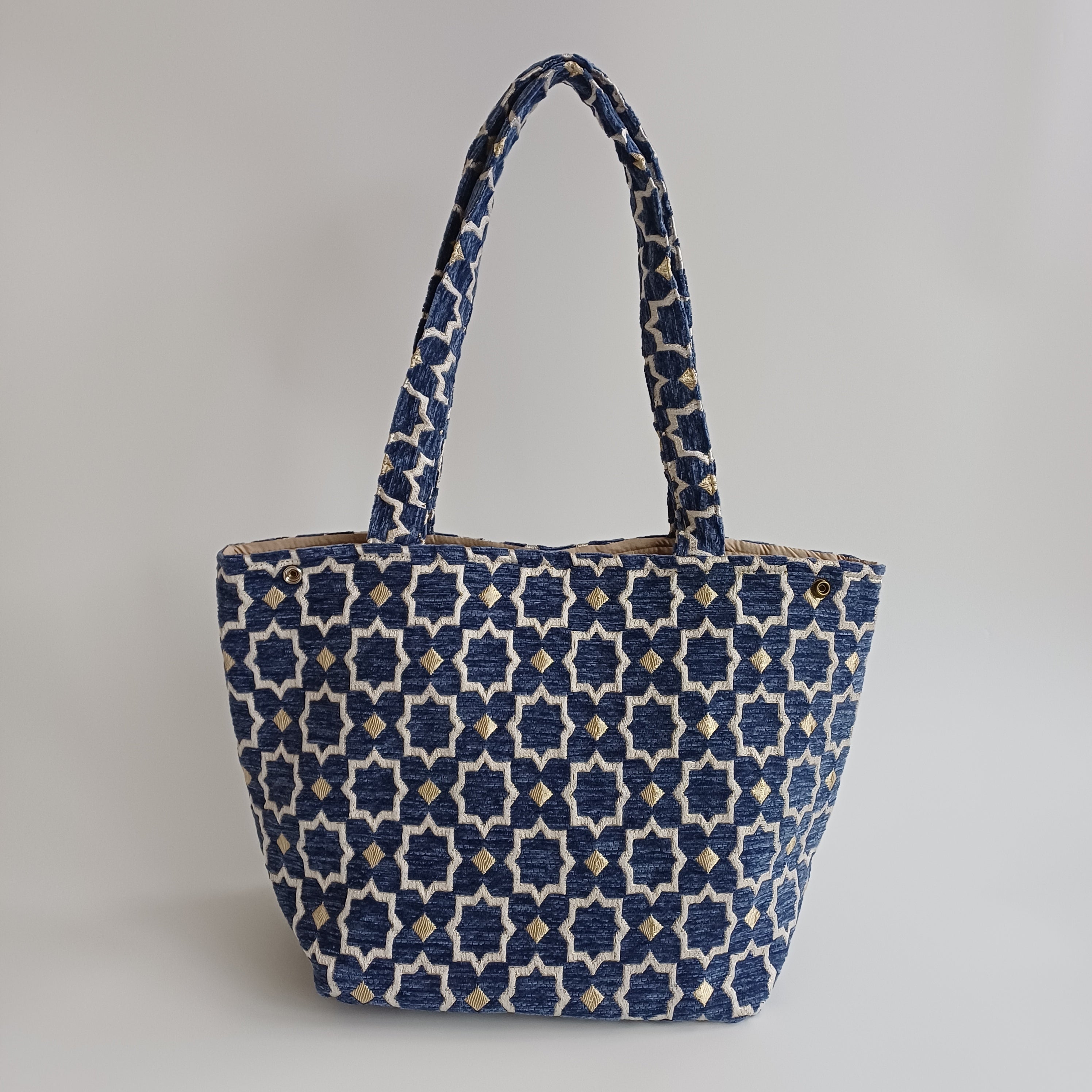 Handmade Blue Moroccan Velvet Tote Bag Medium Sized 47x31 CM