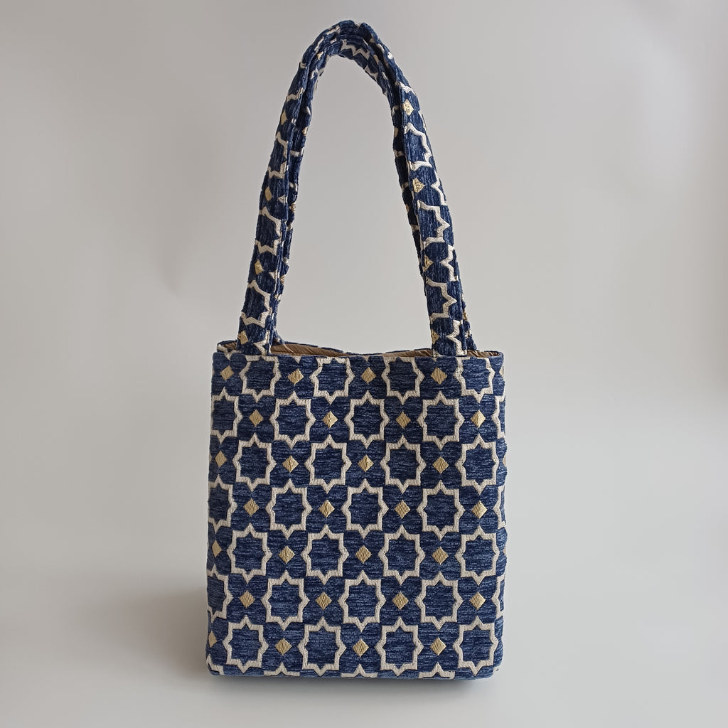 Handmade Blue Moroccan Velvet Tote Bag Medium Sized 47x31 CM