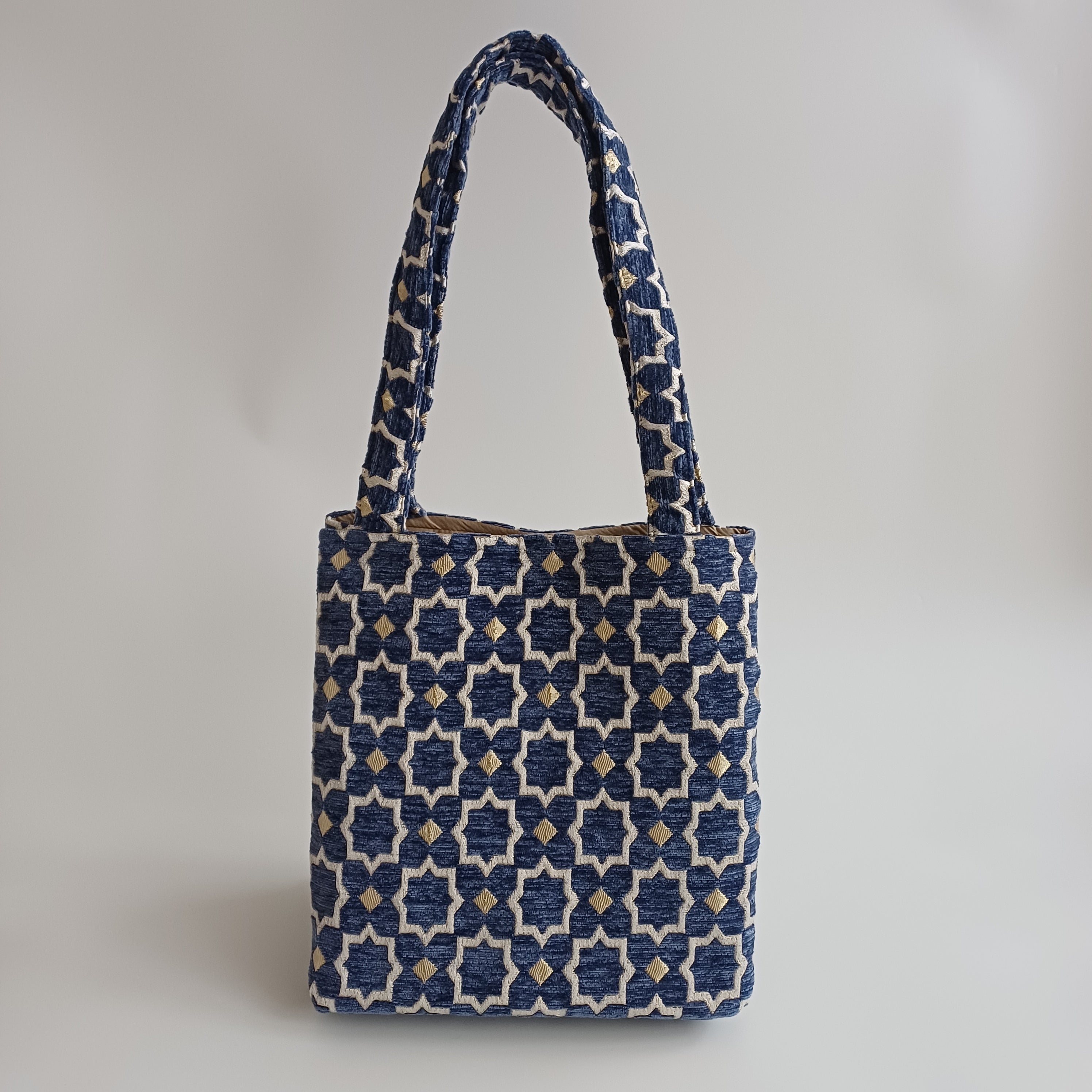 Handmade Blue Moroccan Velvet Tote Bag Medium Sized 47x31 CM