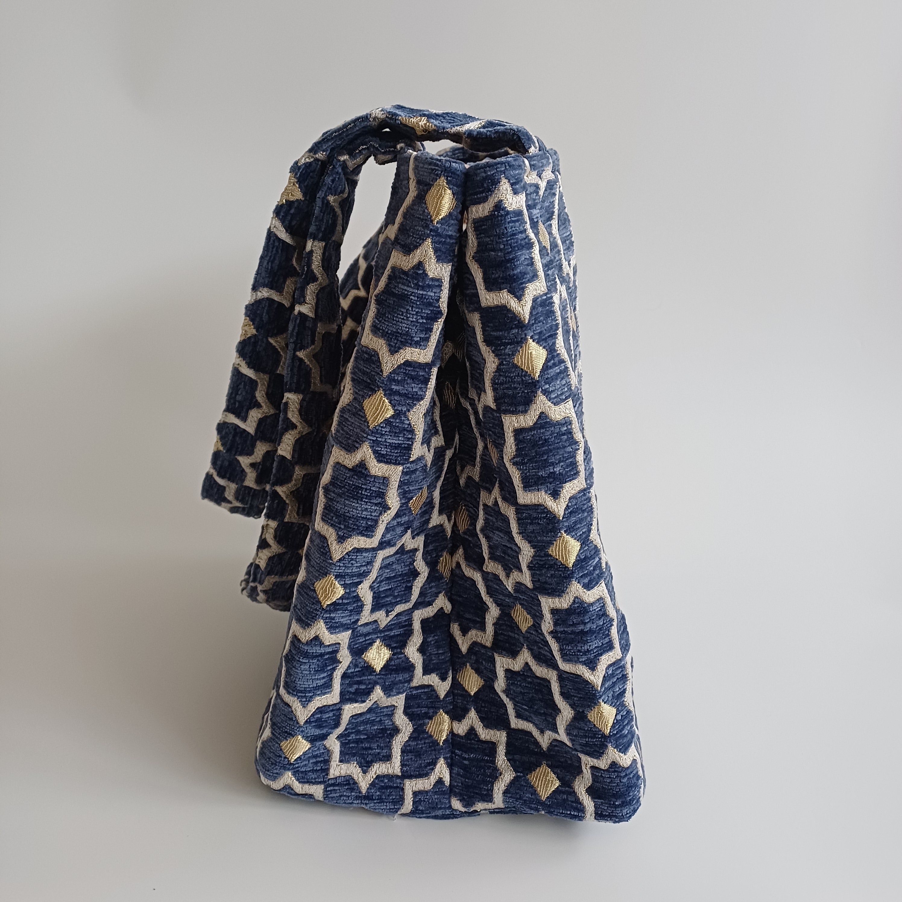 Handmade Blue Moroccan Velvet Tote Bag Medium Sized 47x31 CM