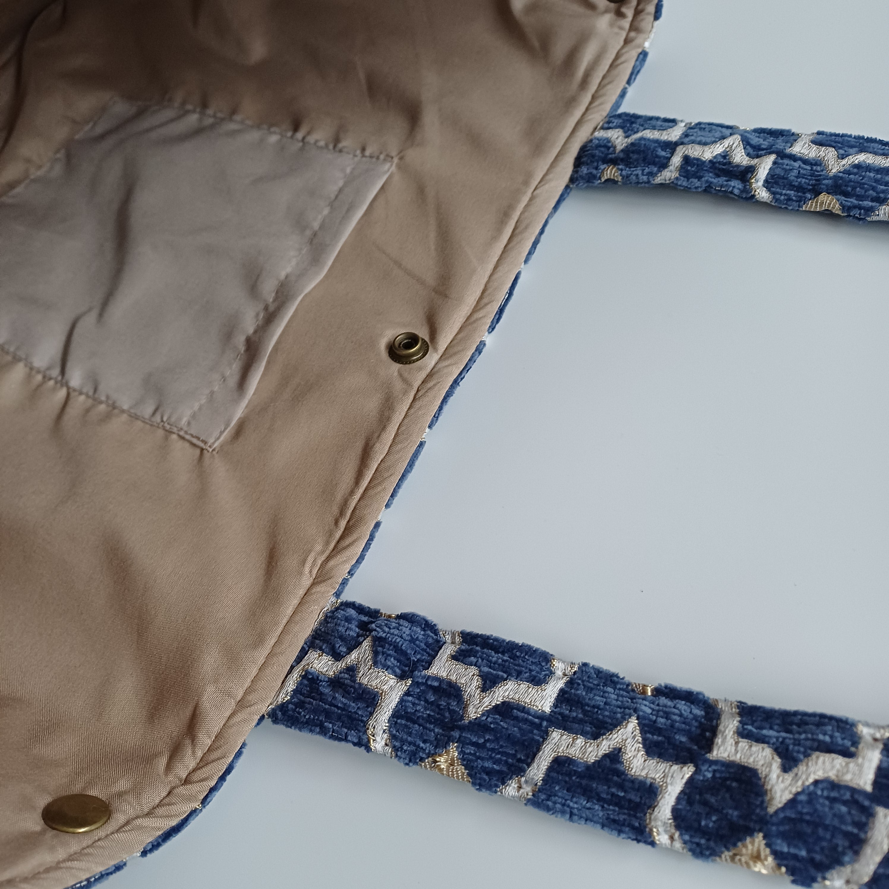 Handmade Blue Moroccan Velvet Tote Bag Medium Sized 47x31 CM