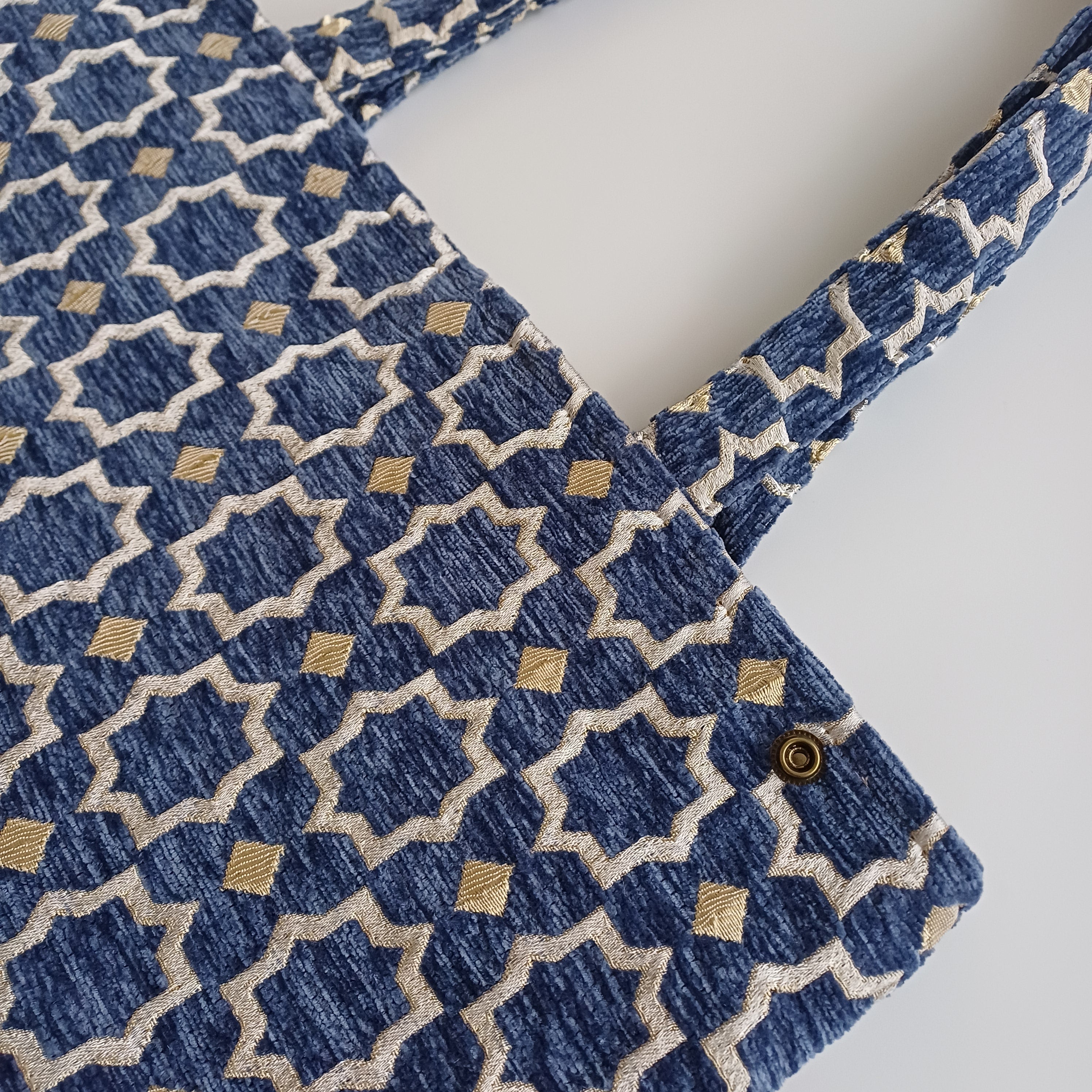 Handmade Blue Moroccan Velvet Tote Bag Medium Sized 47x31 CM