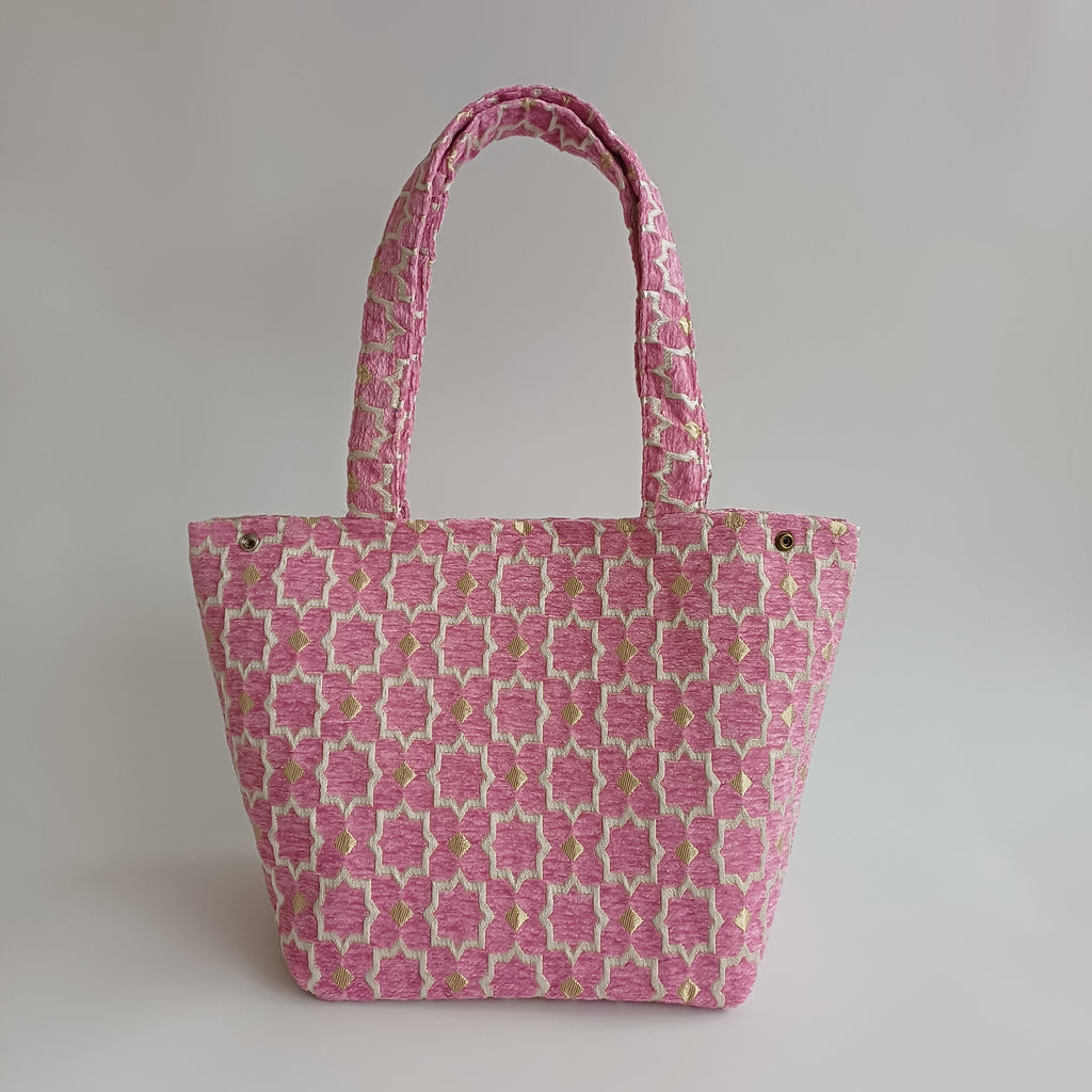 Handmade Pink Moroccan Velvet Tote Bag Medium Sized 47x31 CM