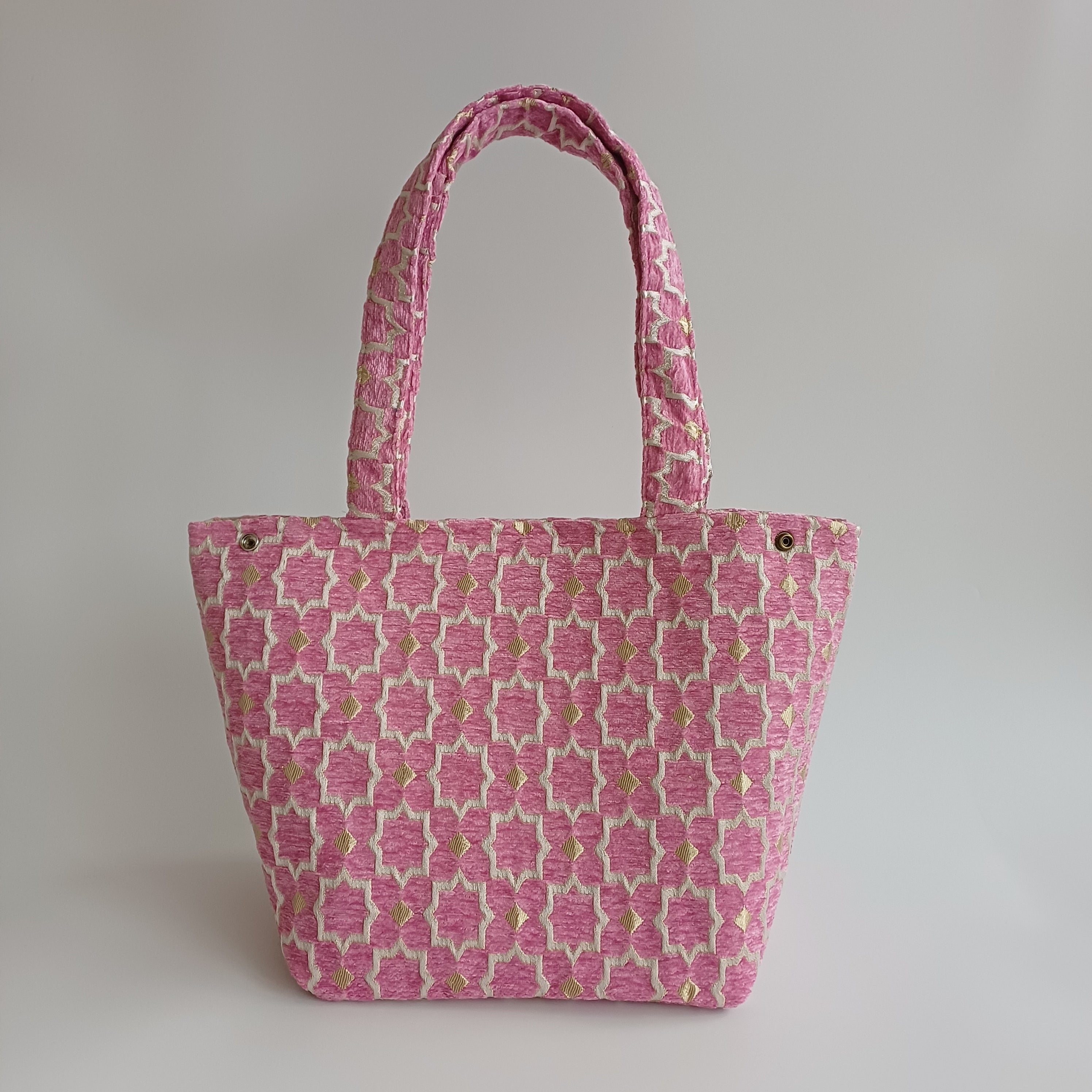 Handmade Pink Moroccan Velvet Tote Bag Medium Sized 47x31 CM