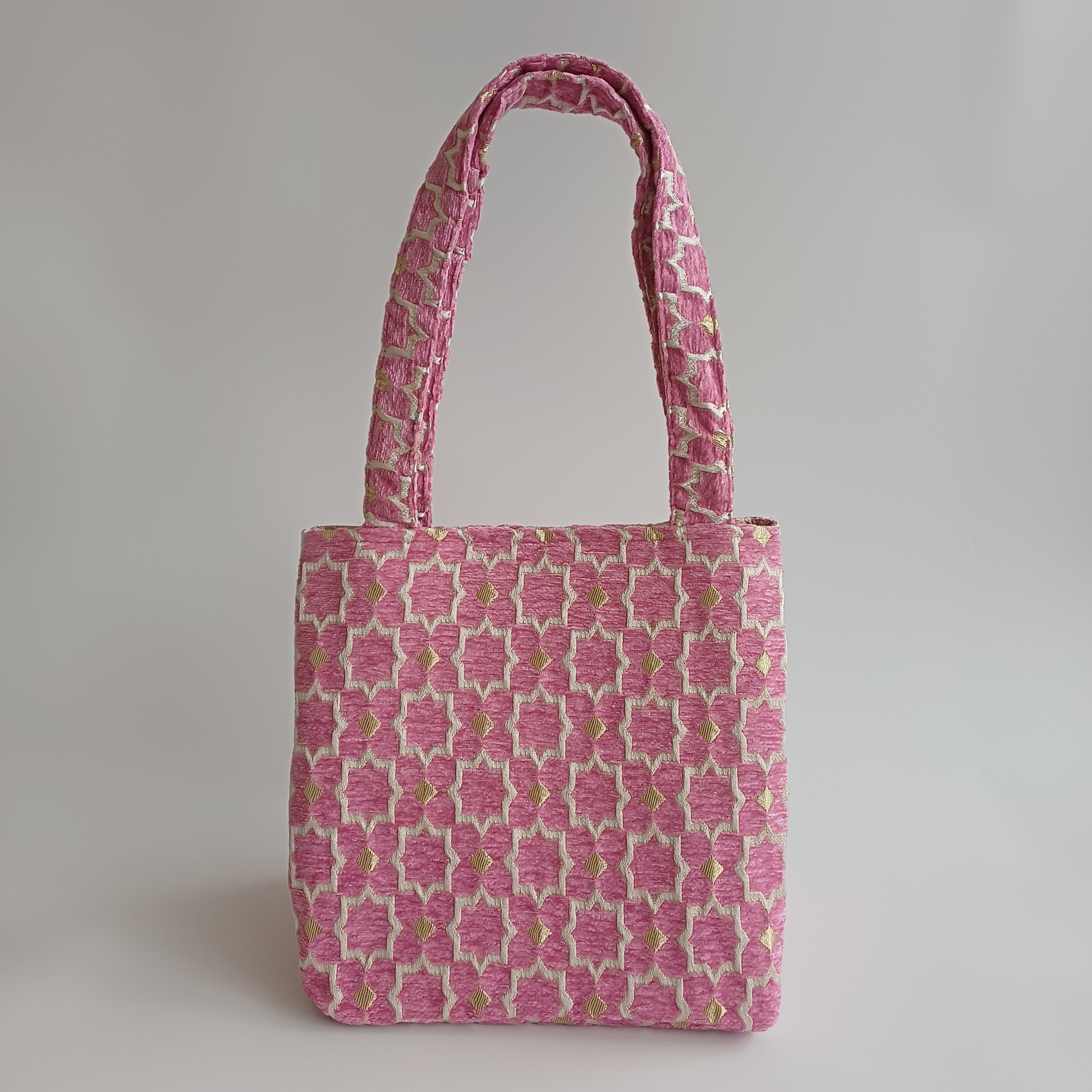 Handmade Pink Moroccan Velvet Tote Bag Medium Sized 47x31 CM