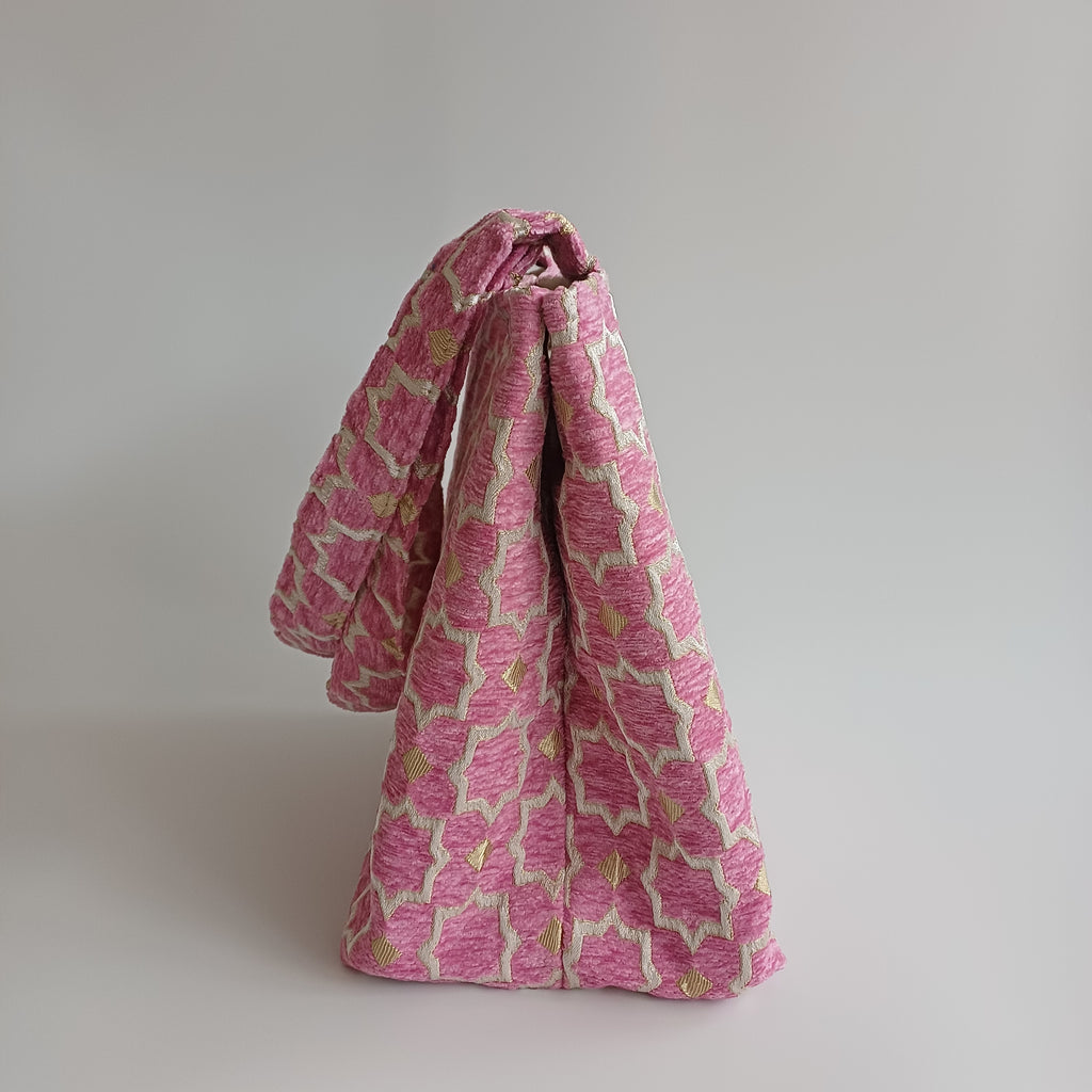 Handmade Pink Moroccan Velvet Tote Bag Medium Sized 47x31 CM