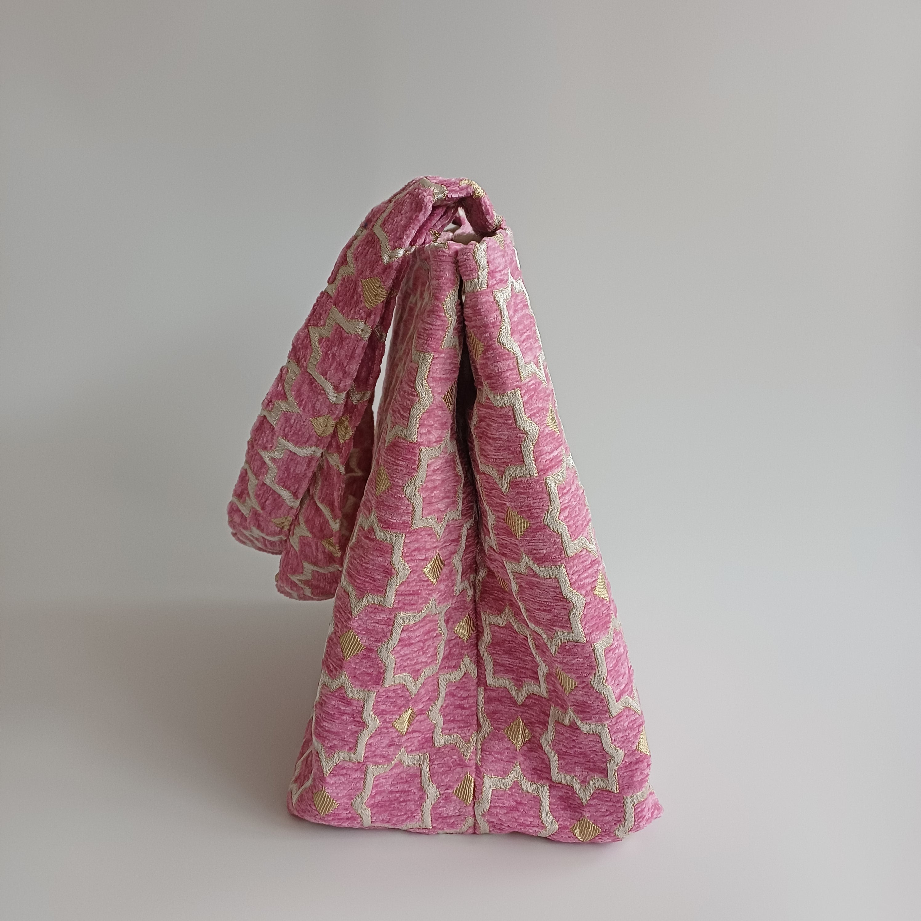 Handmade Pink Moroccan Velvet Tote Bag Medium Sized 47x31 CM