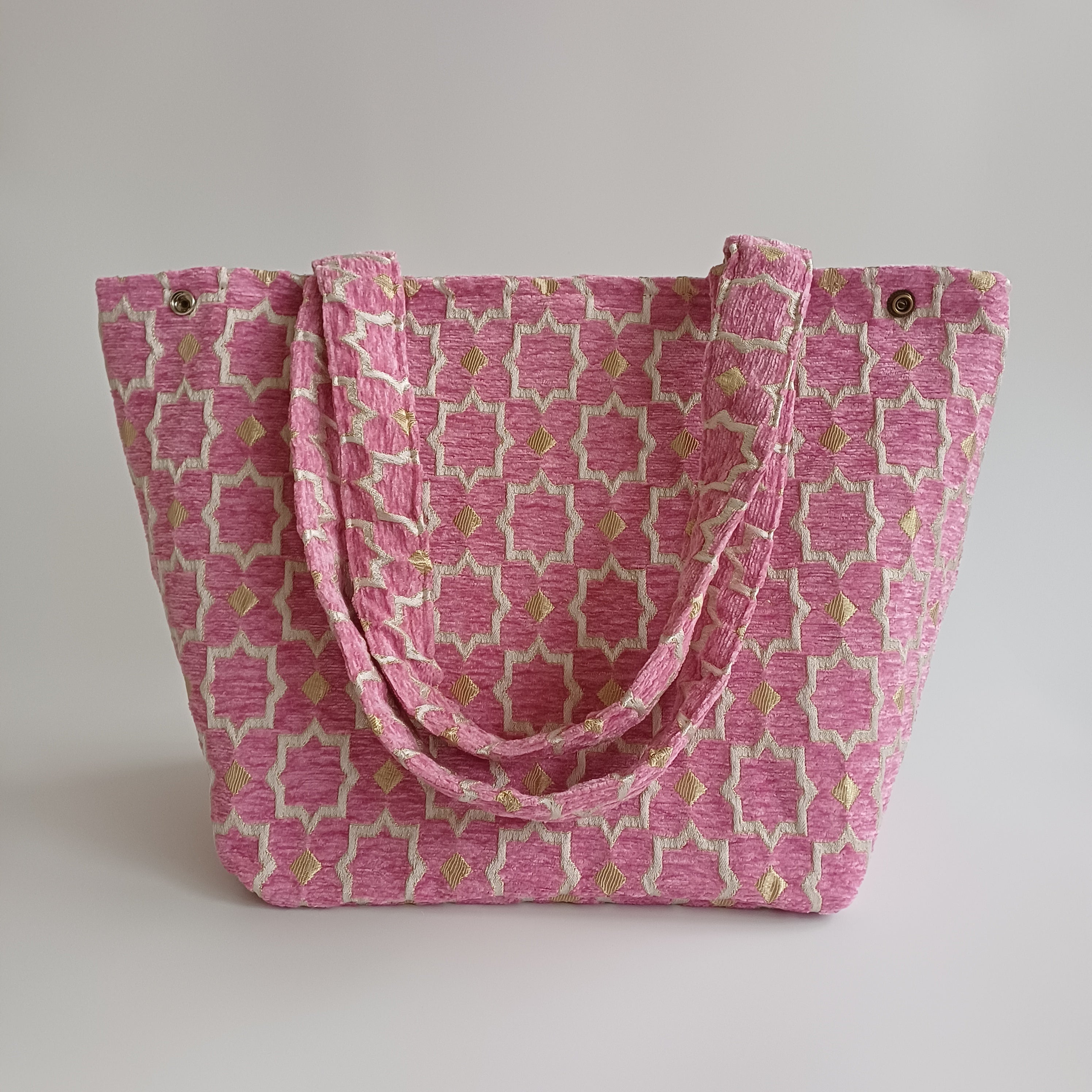 Handmade Pink Moroccan Velvet Tote Bag Medium Sized 47x31 CM