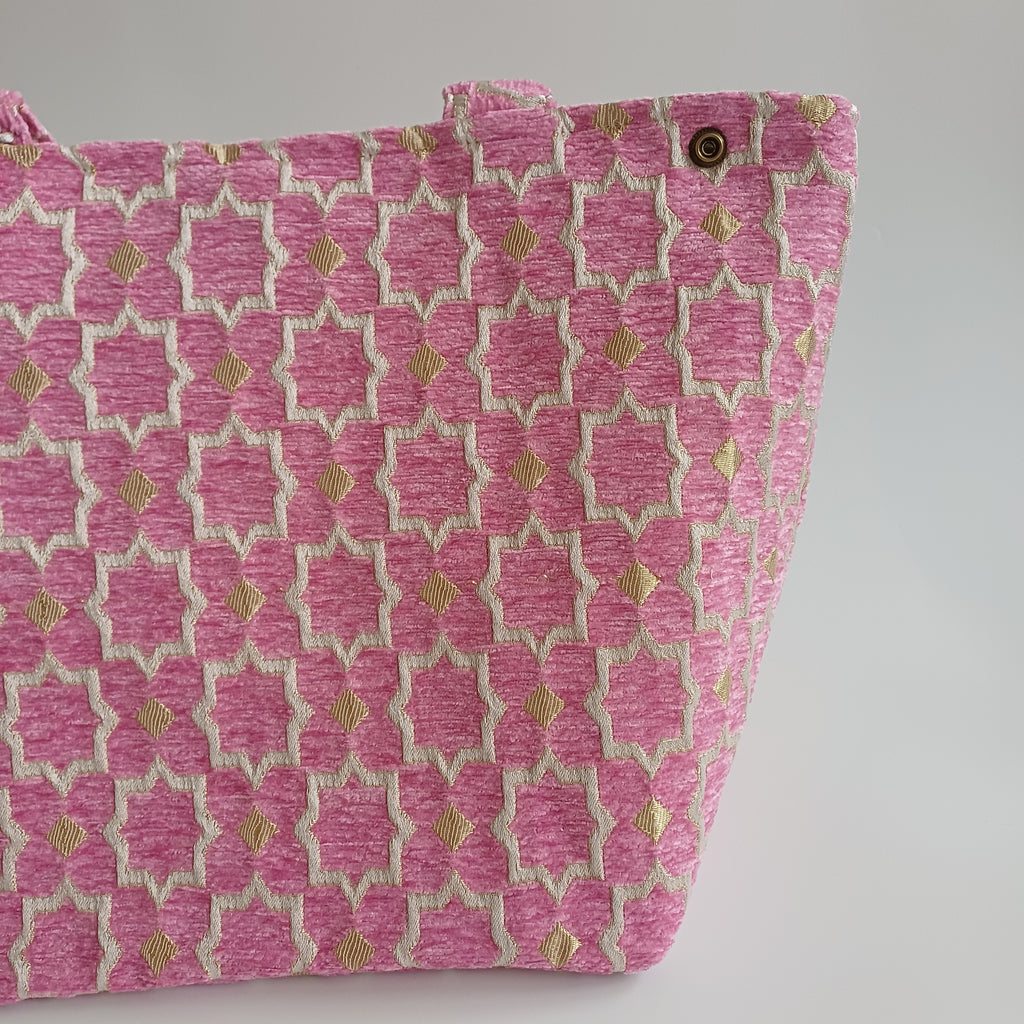Handmade Pink Moroccan Velvet Tote Bag Medium Sized 47x31 CM