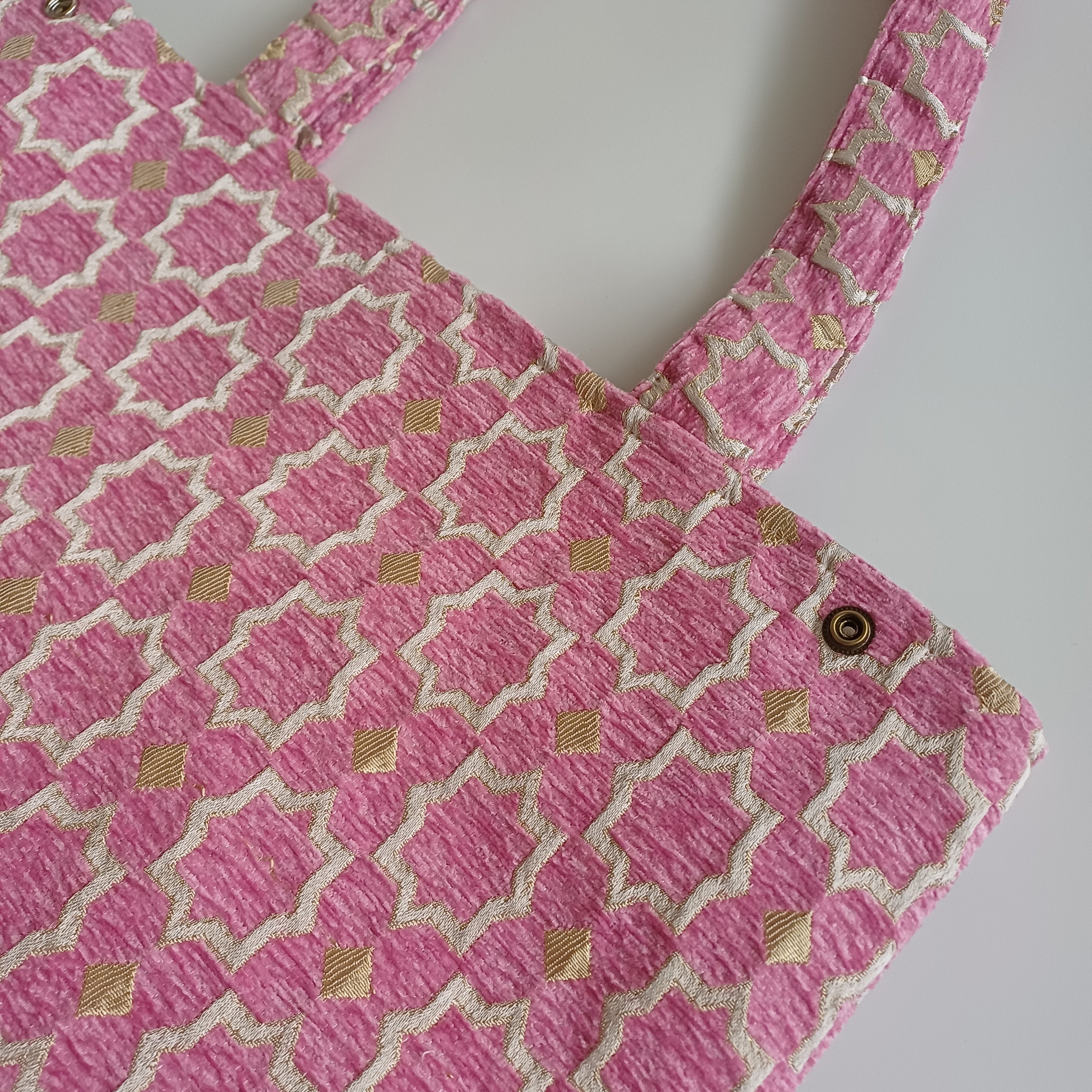 Handmade Pink Moroccan Velvet Tote Bag Medium Sized 47x31 CM