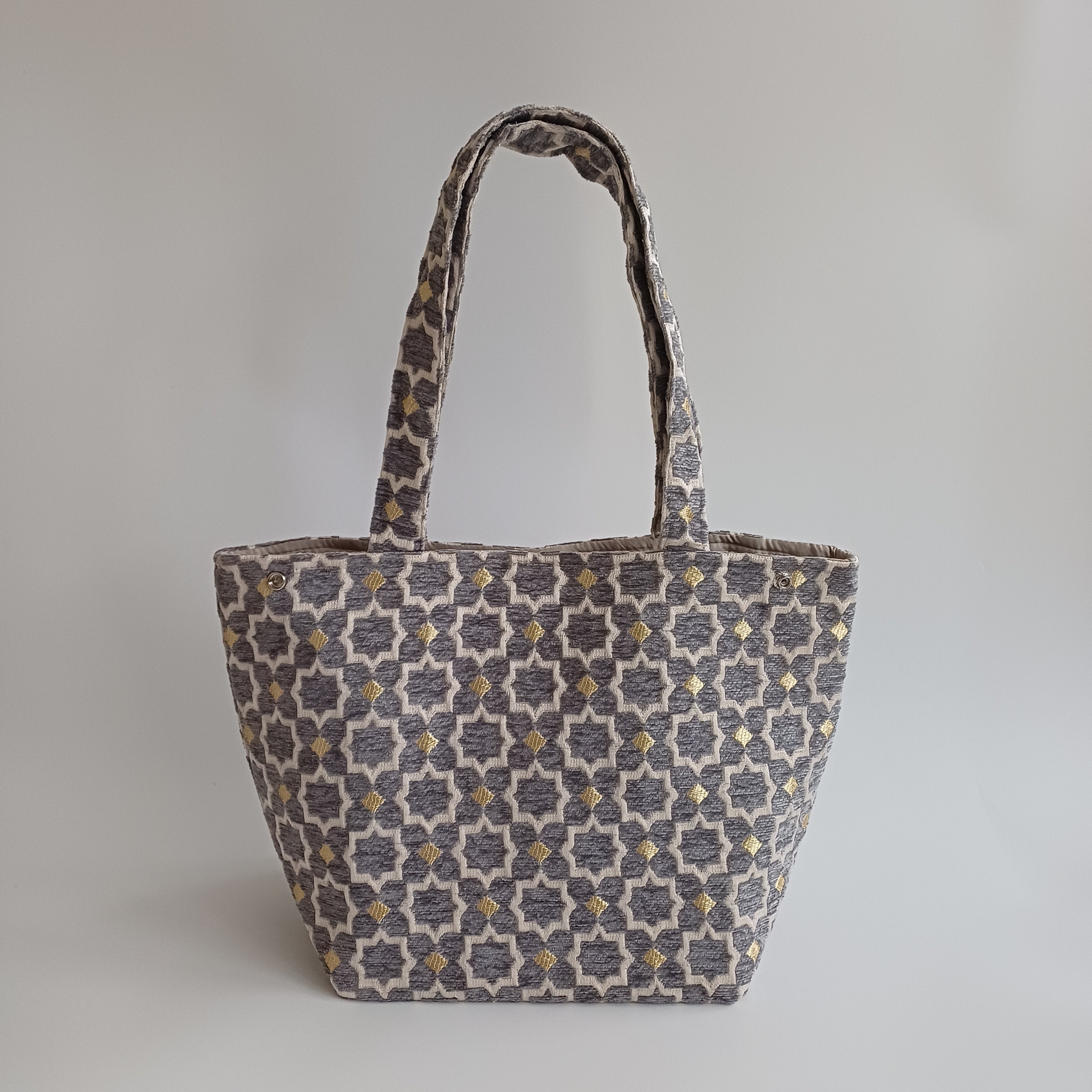 Handmade Slate Grey Moroccan Velvet Tote Bag Medium Sized 47x31 CM
