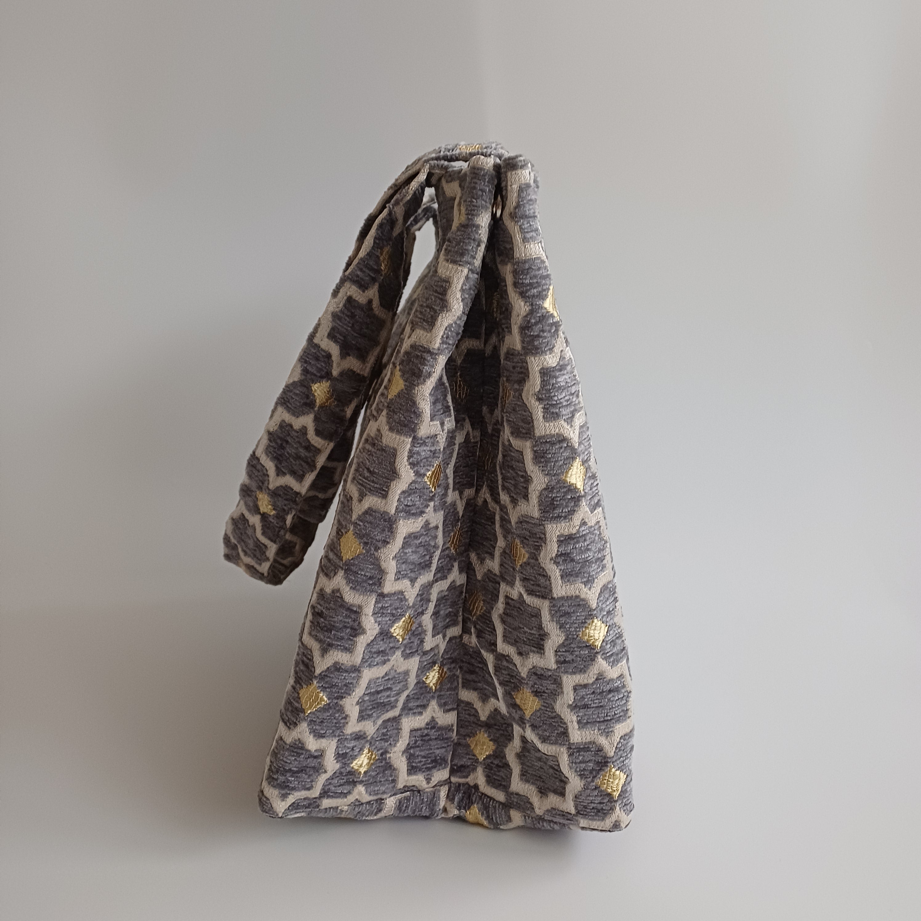 Handmade Slate Grey Moroccan Velvet Tote Bag Medium Sized 47x31 CM