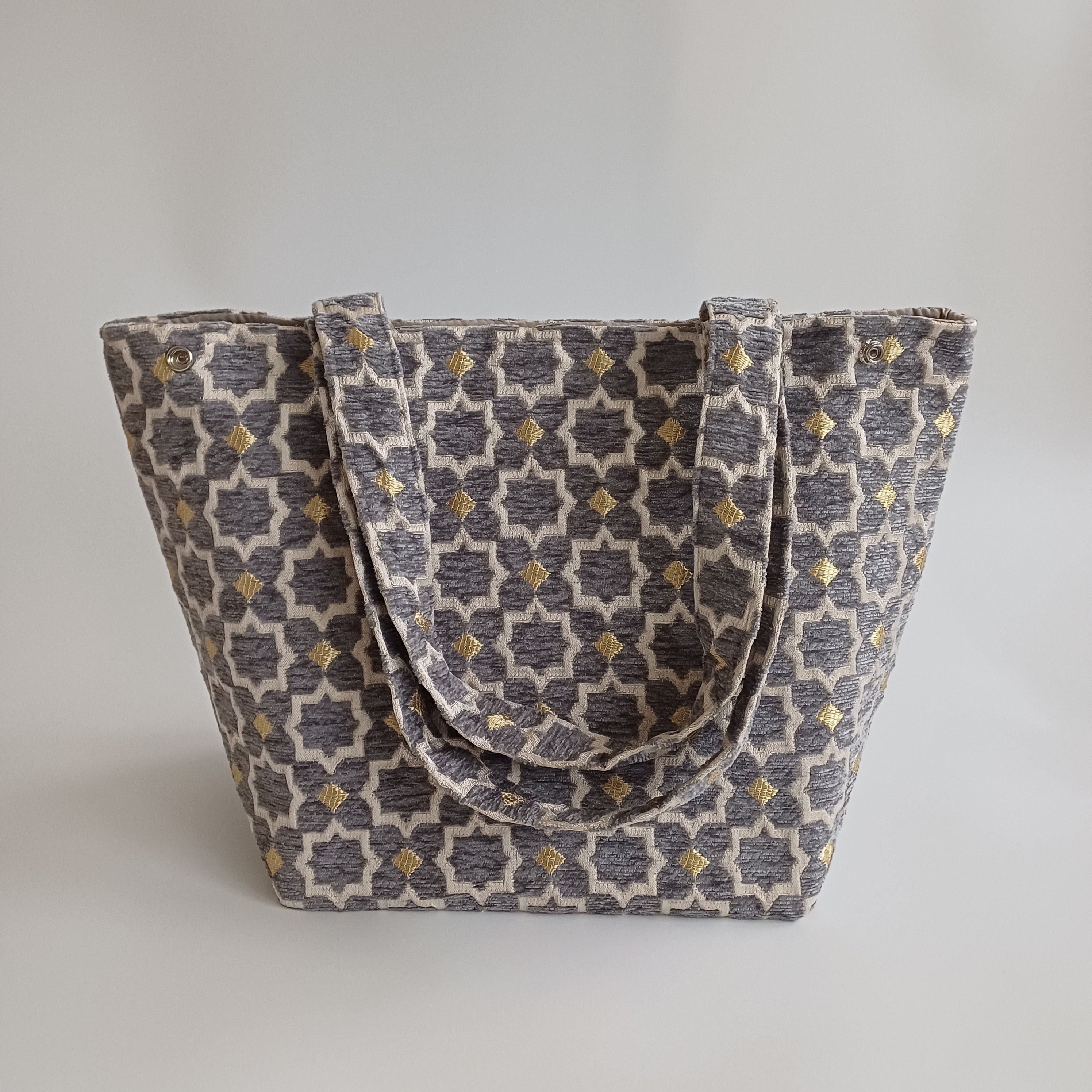 Handmade Slate Grey Moroccan Velvet Tote Bag Medium Sized 47x31 CM
