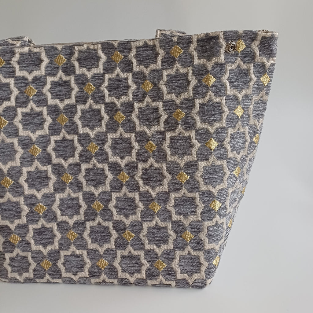 Handmade Slate Grey Moroccan Velvet Tote Bag Medium Sized 47x31 CM