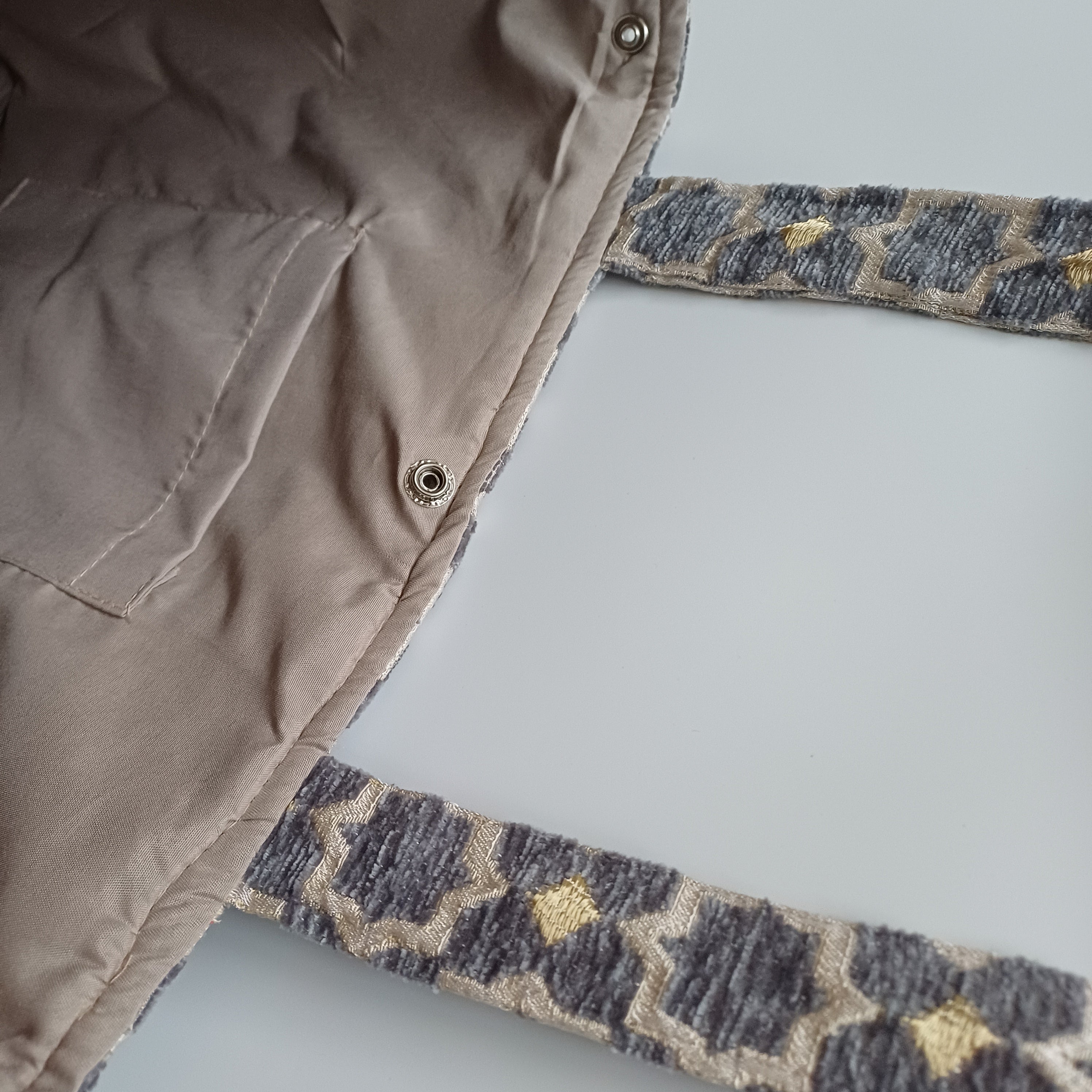 Handmade Slate Grey Moroccan Velvet Tote Bag Medium Sized 47x31 CM