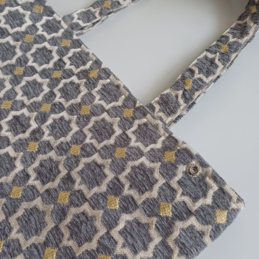 Handmade Slate Grey Moroccan Velvet Tote Bag Medium Sized 47x31 CM