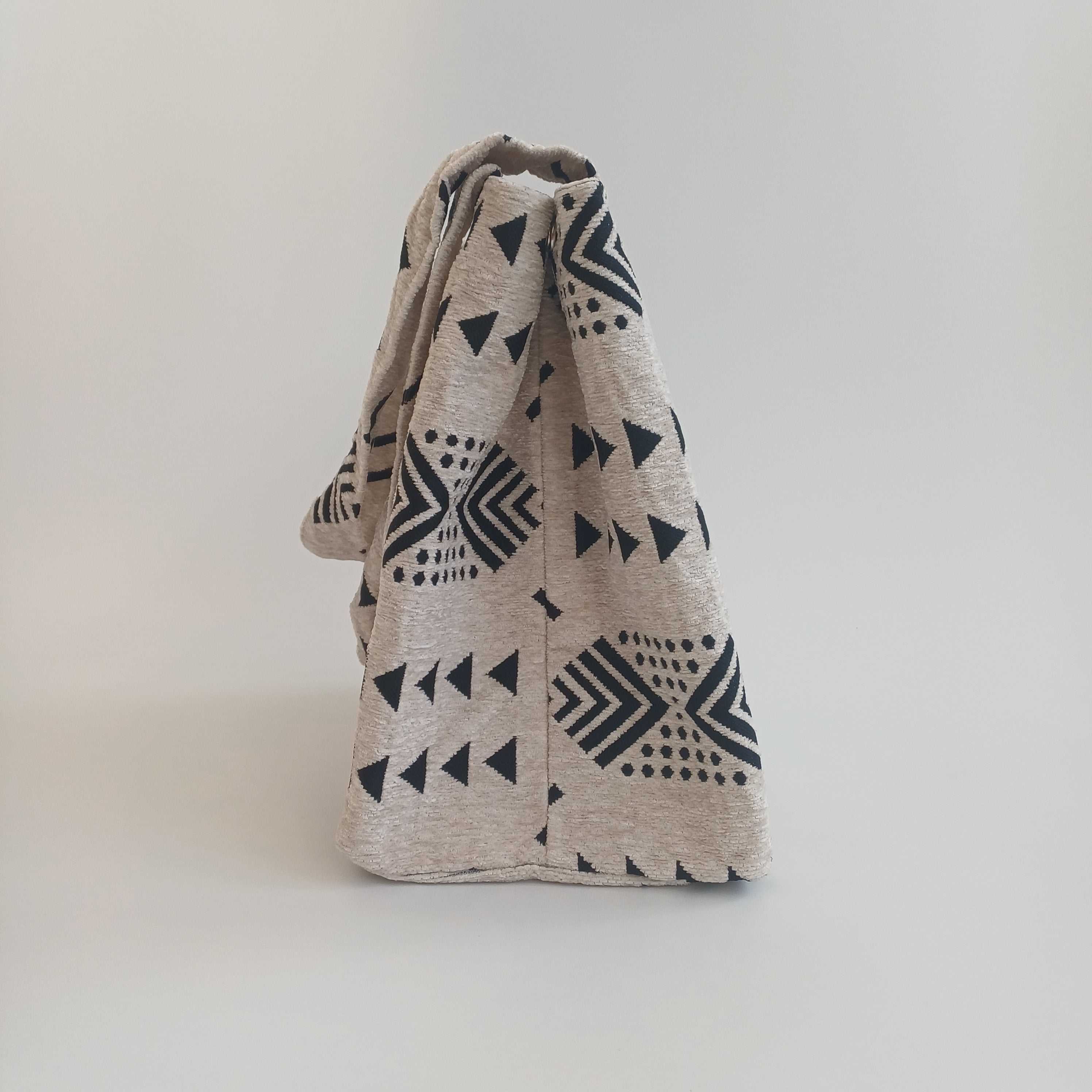 Handmade Soft White Moroccan Velvet Tote Bag Medium Sized 47x31 CM