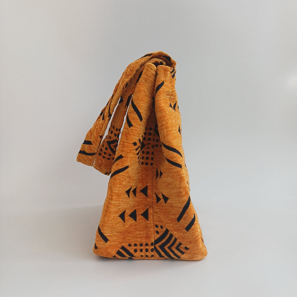 Handmade Rust Orange Moroccan Velvet Tote Bag Medium Sized 47x31 CM