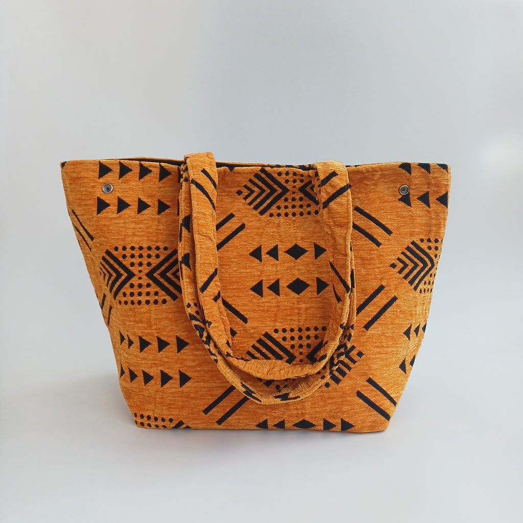 Handmade Rust Orange Moroccan Velvet Tote Bag Medium Sized 47x31 CM