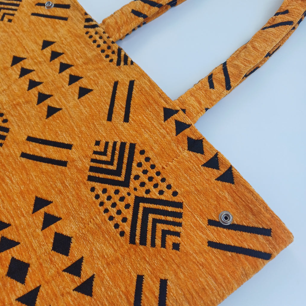 Handmade Rust Orange Moroccan Velvet Tote Bag Medium Sized 47x31 CM