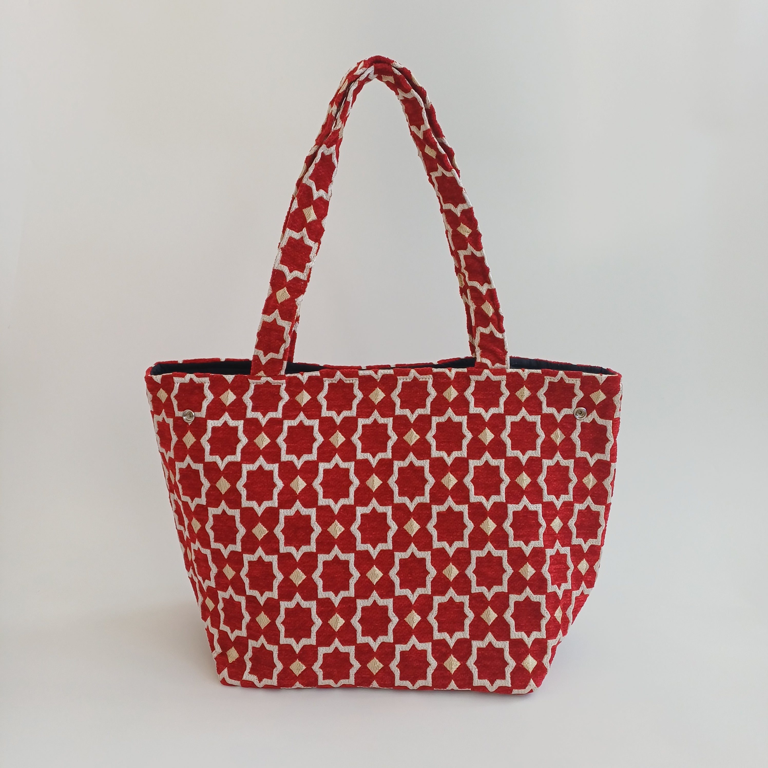 Handmade Crimson Red Moroccan Velvet Tote Bag Medium Sized 47x31 CM
