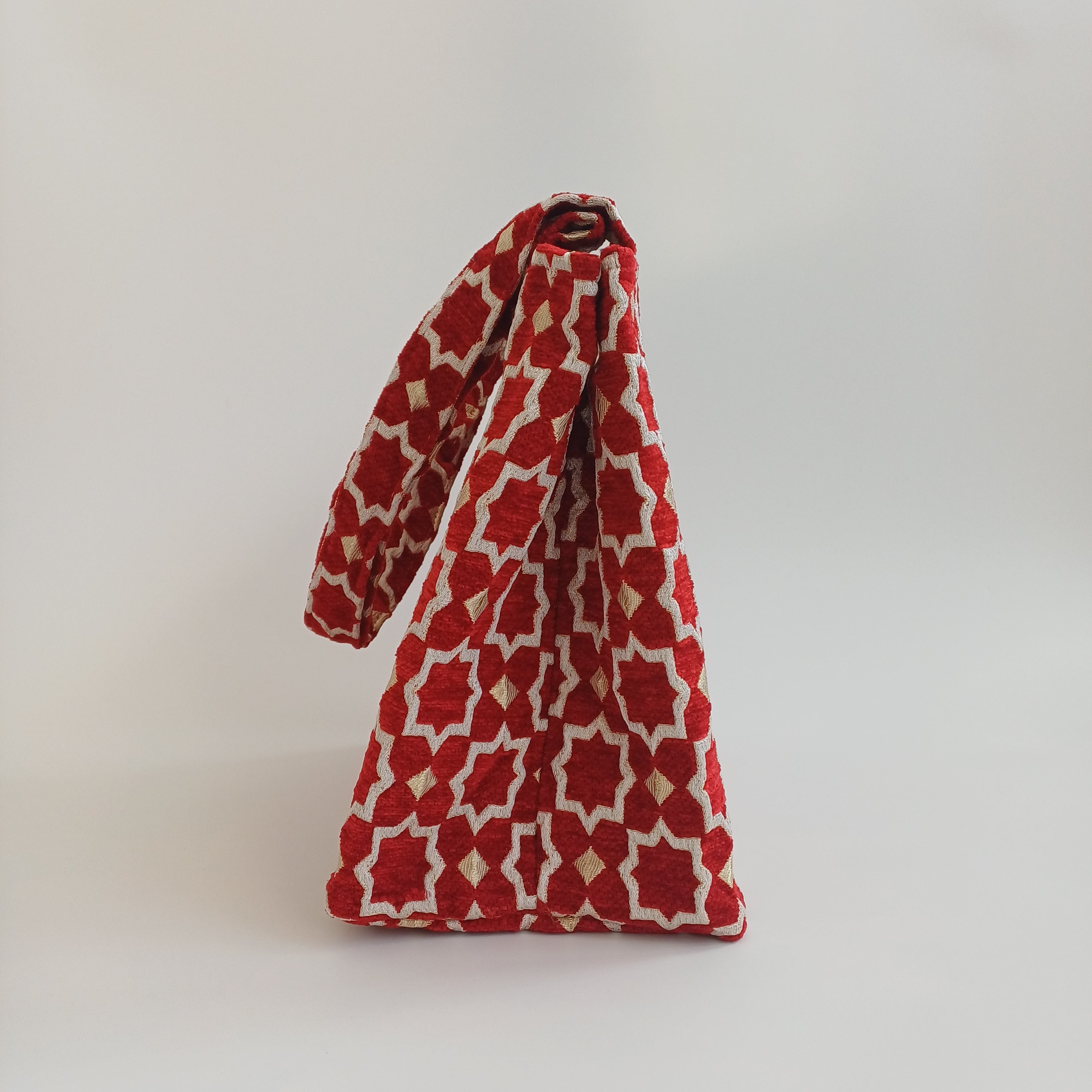 Handmade Crimson Red Moroccan Velvet Tote Bag Medium Sized 47x31 CM