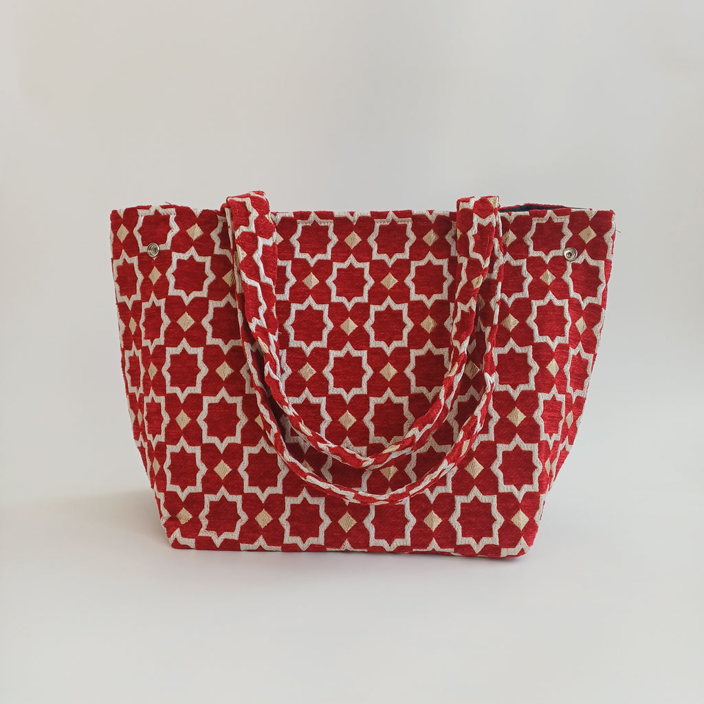Handmade Crimson Red Moroccan Velvet Tote Bag Medium Sized 47x31 CM
