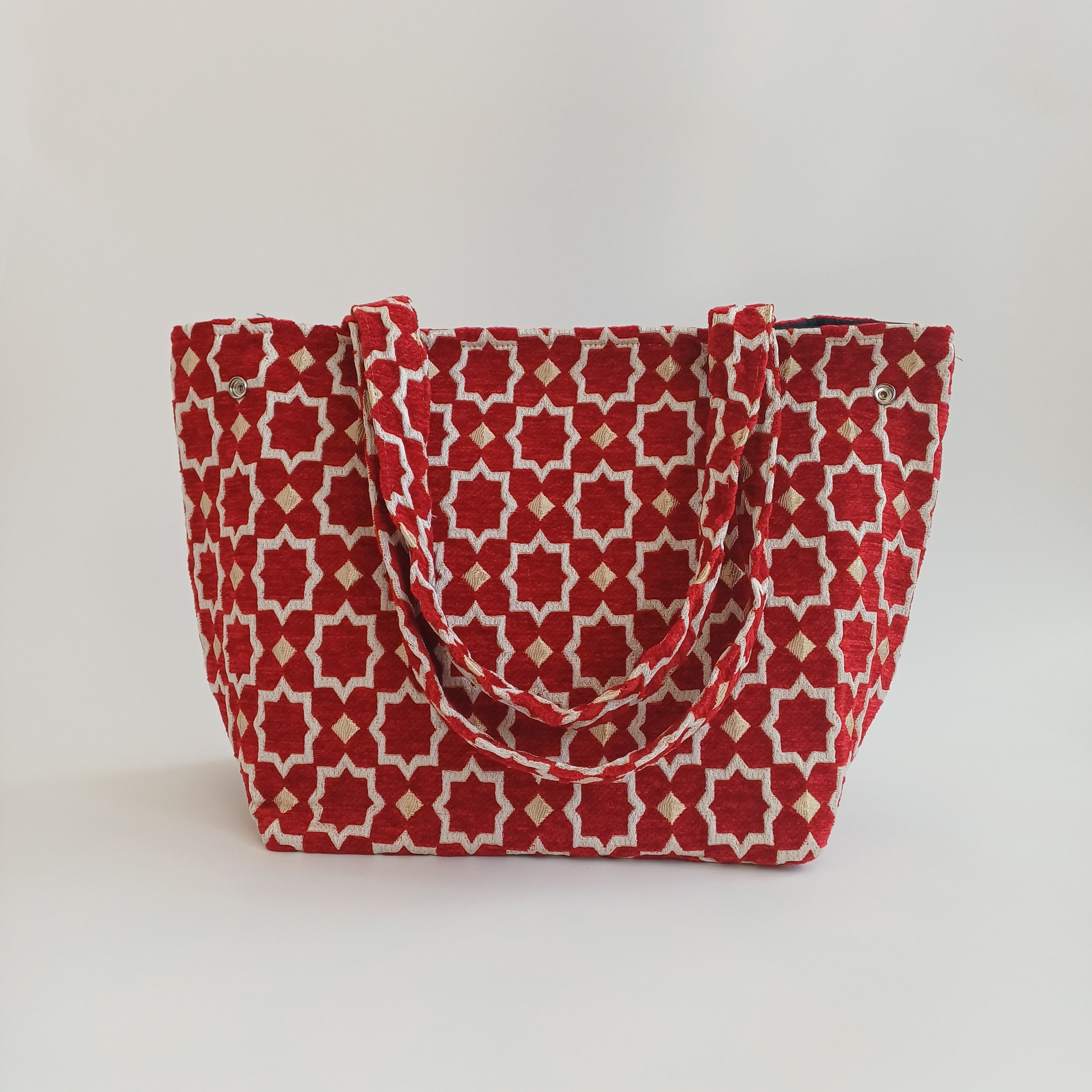 Handmade Crimson Red Moroccan Velvet Tote Bag Medium Sized 47x31 CM