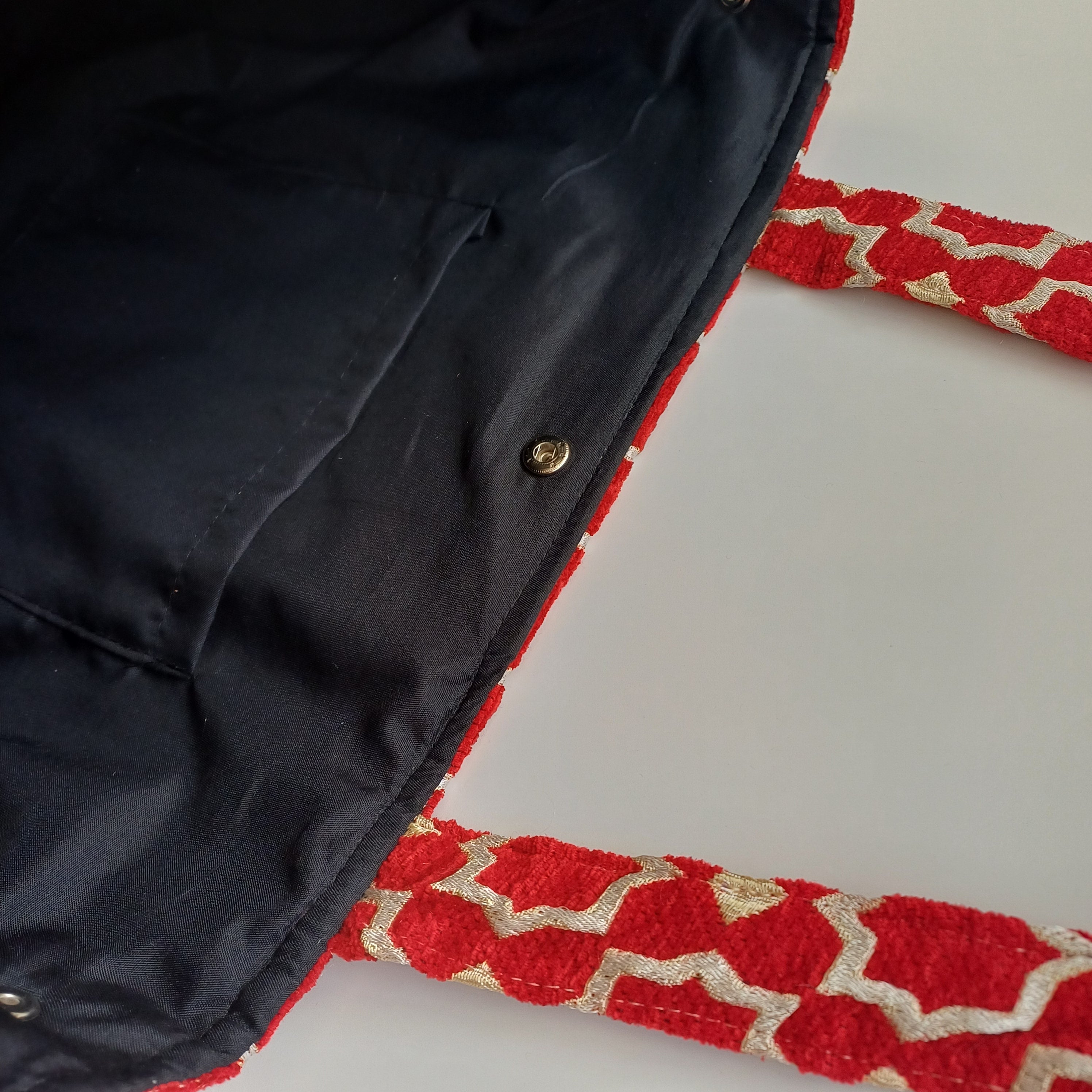 Handmade Crimson Red Moroccan Velvet Tote Bag Medium Sized 47x31 CM