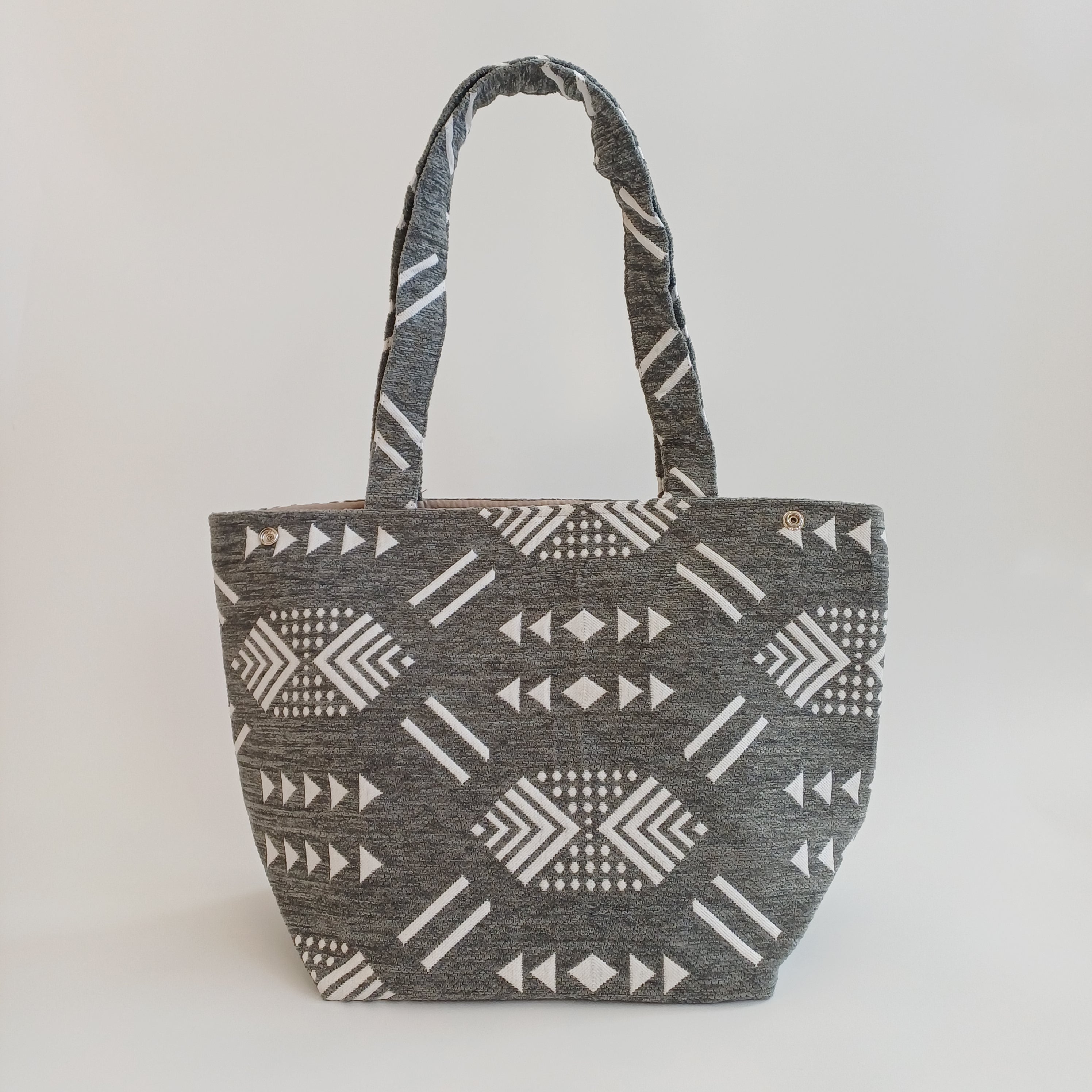 Handmade Slate Grey Moroccan Velvet Tote Bag Medium Sized 47x31 CM