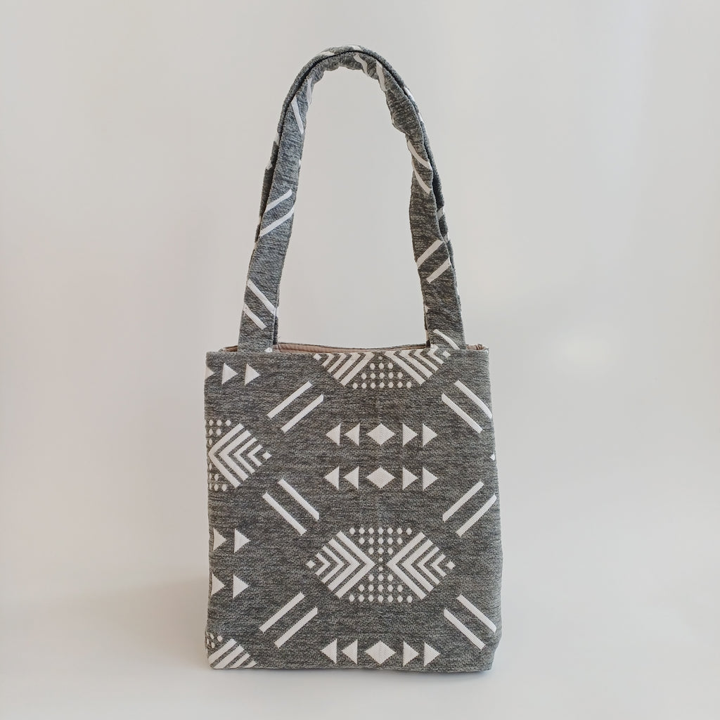 Handmade Slate Grey Moroccan Velvet Tote Bag Medium Sized 47x31 CM