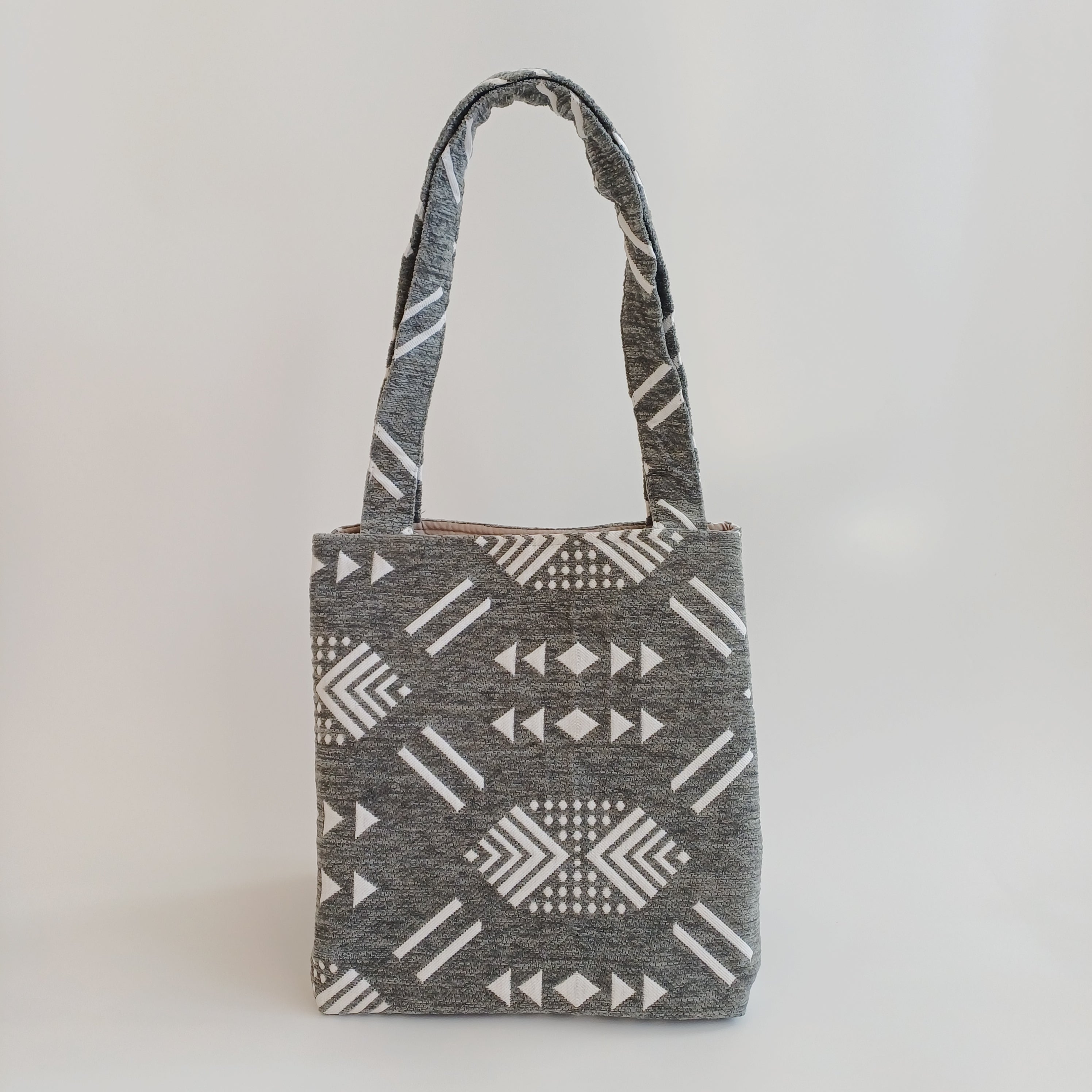 Handmade Slate Grey Moroccan Velvet Tote Bag Medium Sized 47x31 CM