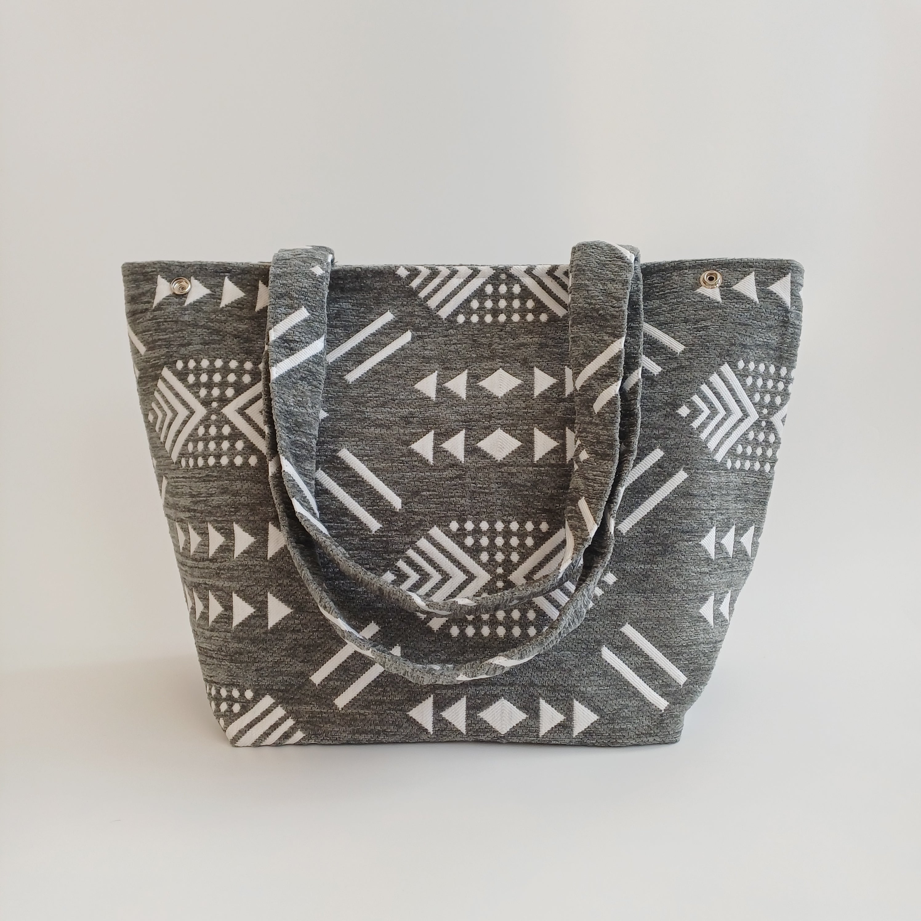 Handmade Slate Grey Moroccan Velvet Tote Bag Medium Sized 47x31 CM
