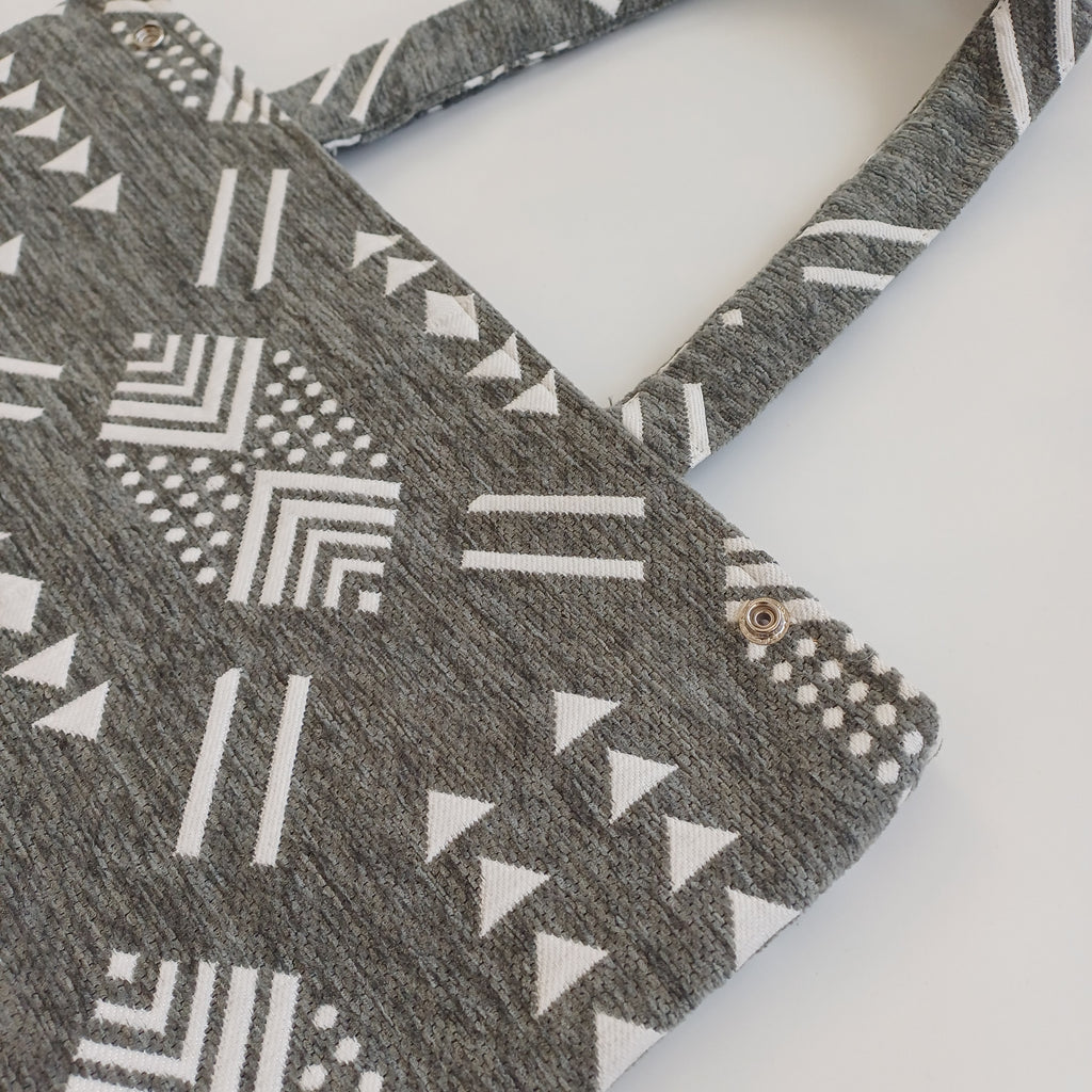 Handmade Slate Grey Moroccan Velvet Tote Bag Medium Sized 47x31 CM