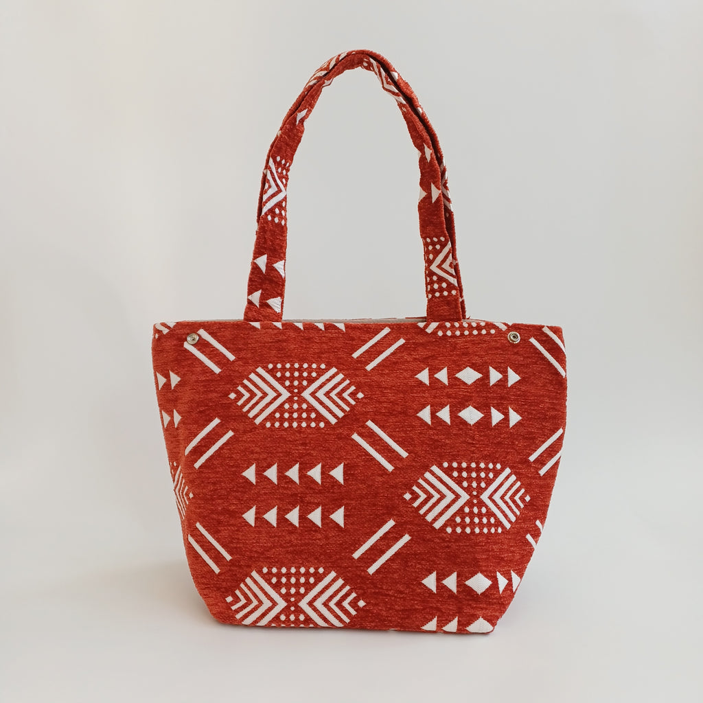 Handmade Dusty Red Moroccan Velvet Tote Bag Medium Sized 47x31 CM