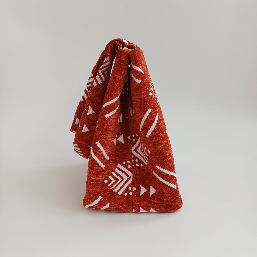 Handmade Dusty Red Moroccan Velvet Tote Bag Medium Sized 47x31 CM