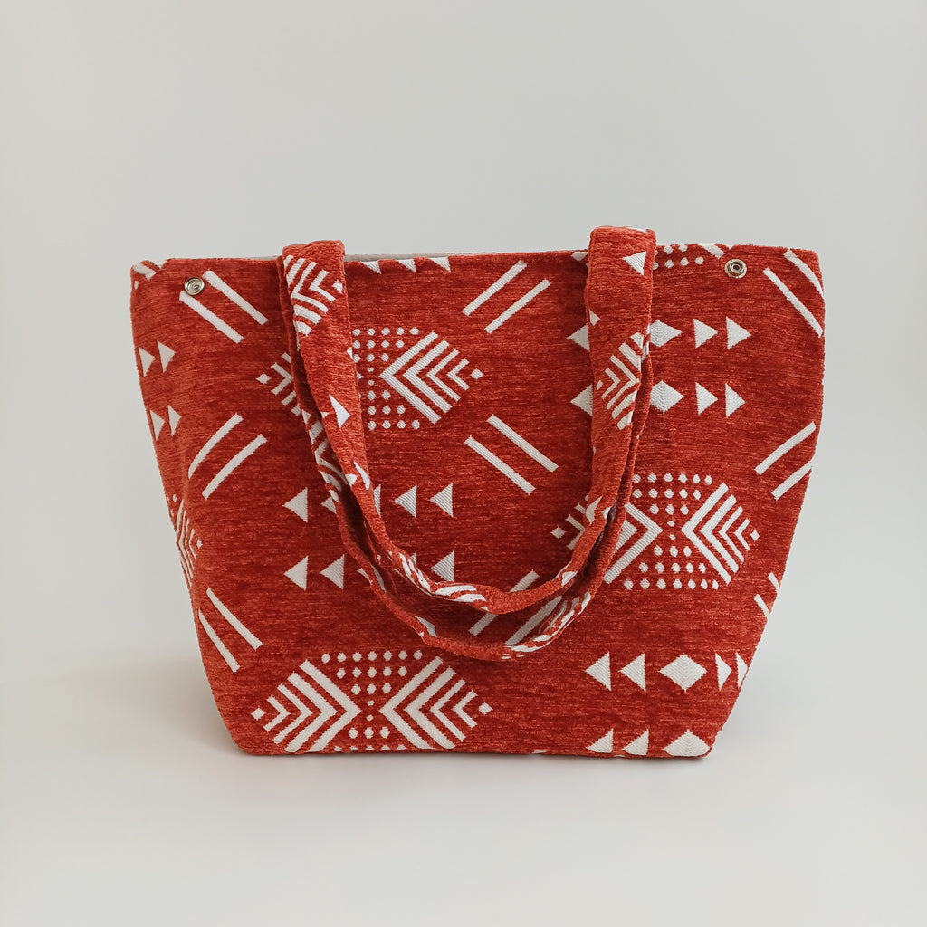 Handmade Dusty Red Moroccan Velvet Tote Bag Medium Sized 47x31 CM