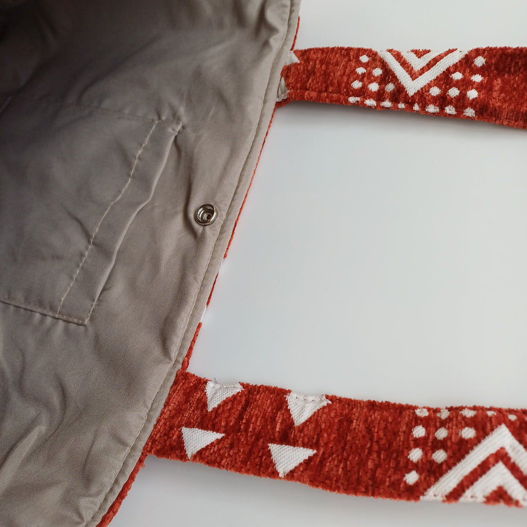 Handmade Dusty Red Moroccan Velvet Tote Bag Medium Sized 47x31 CM