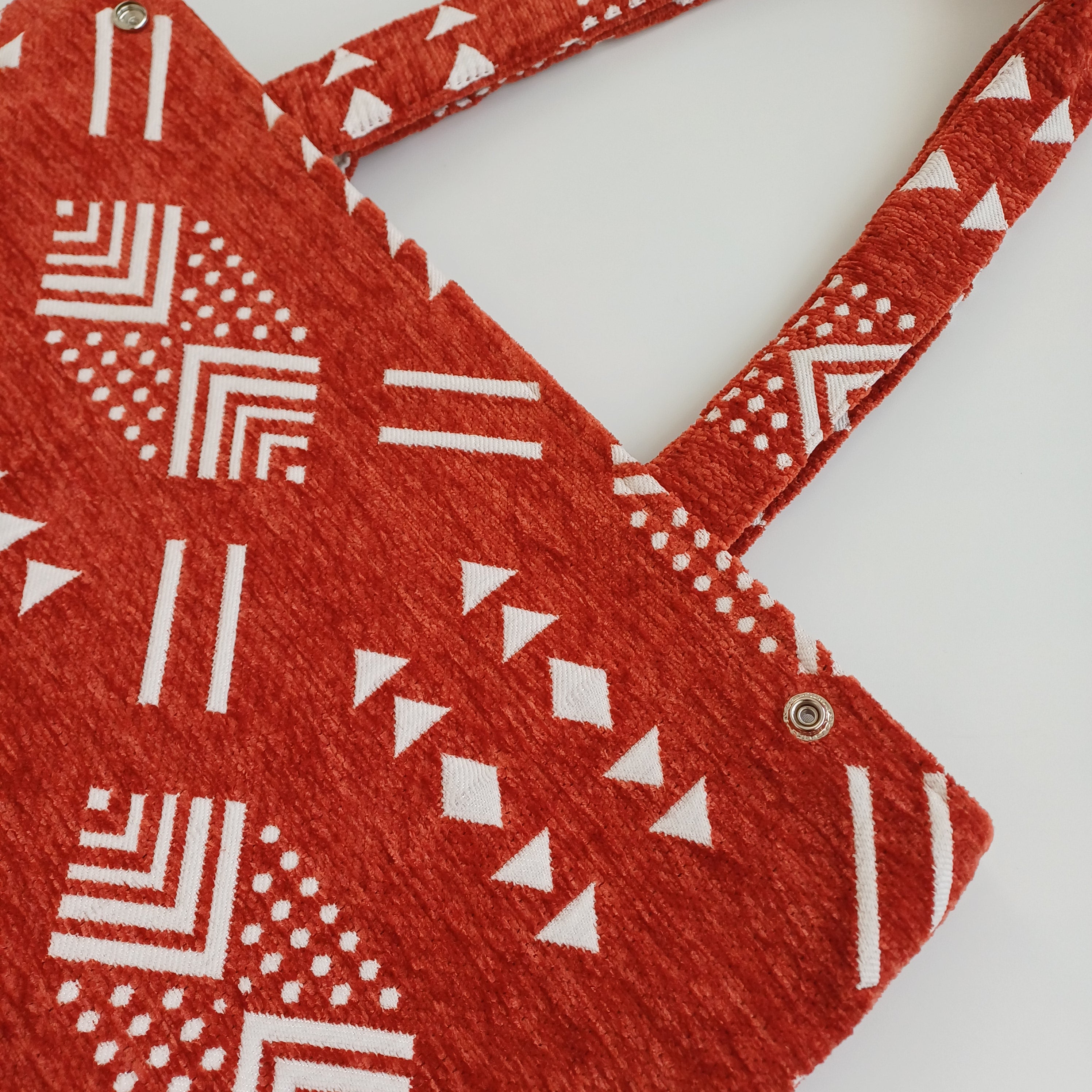 Handmade Dusty Red Moroccan Velvet Tote Bag Medium Sized 47x31 CM