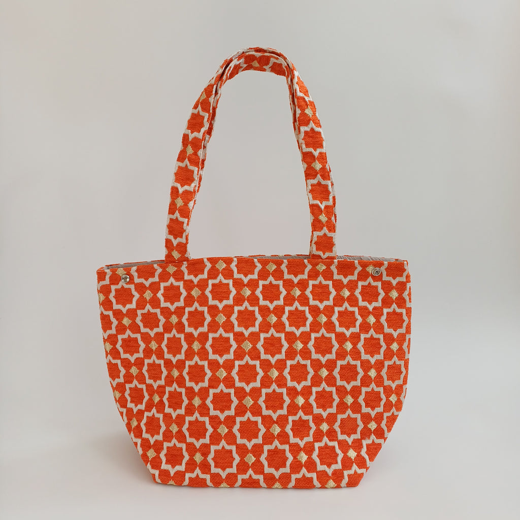 Handmade Burnt Orange Moroccan Velvet Tote Bag Medium Sized 47x31 CM