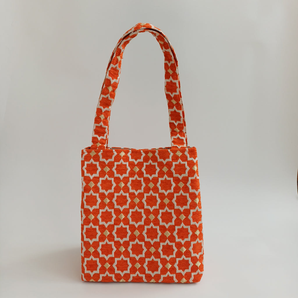 Handmade Burnt Orange Moroccan Velvet Tote Bag Medium Sized 47x31 CM