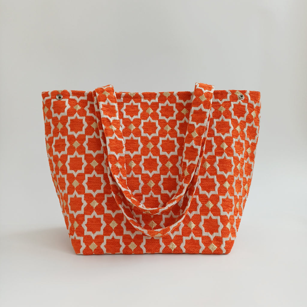 Handmade Burnt Orange Moroccan Velvet Tote Bag Medium Sized 47x31 CM