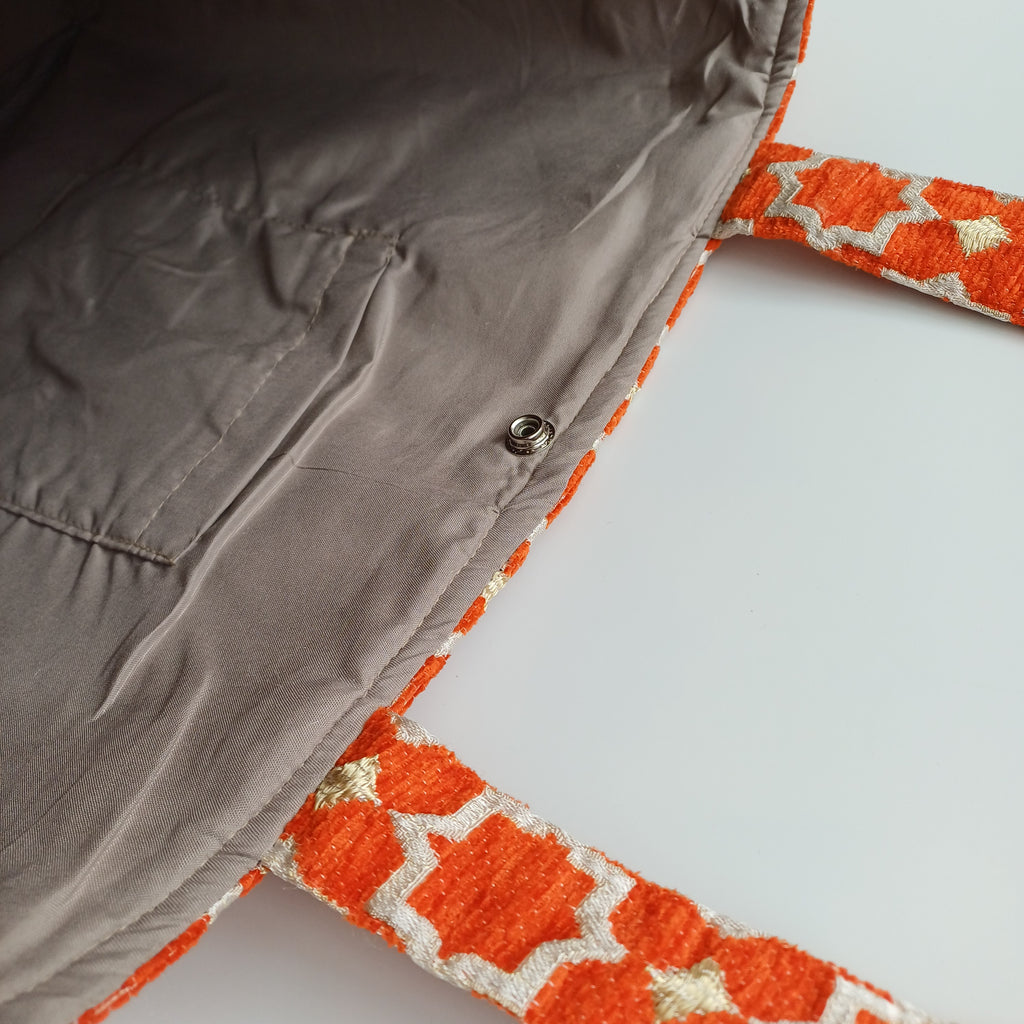 Handmade Burnt Orange Moroccan Velvet Tote Bag Medium Sized 47x31 CM