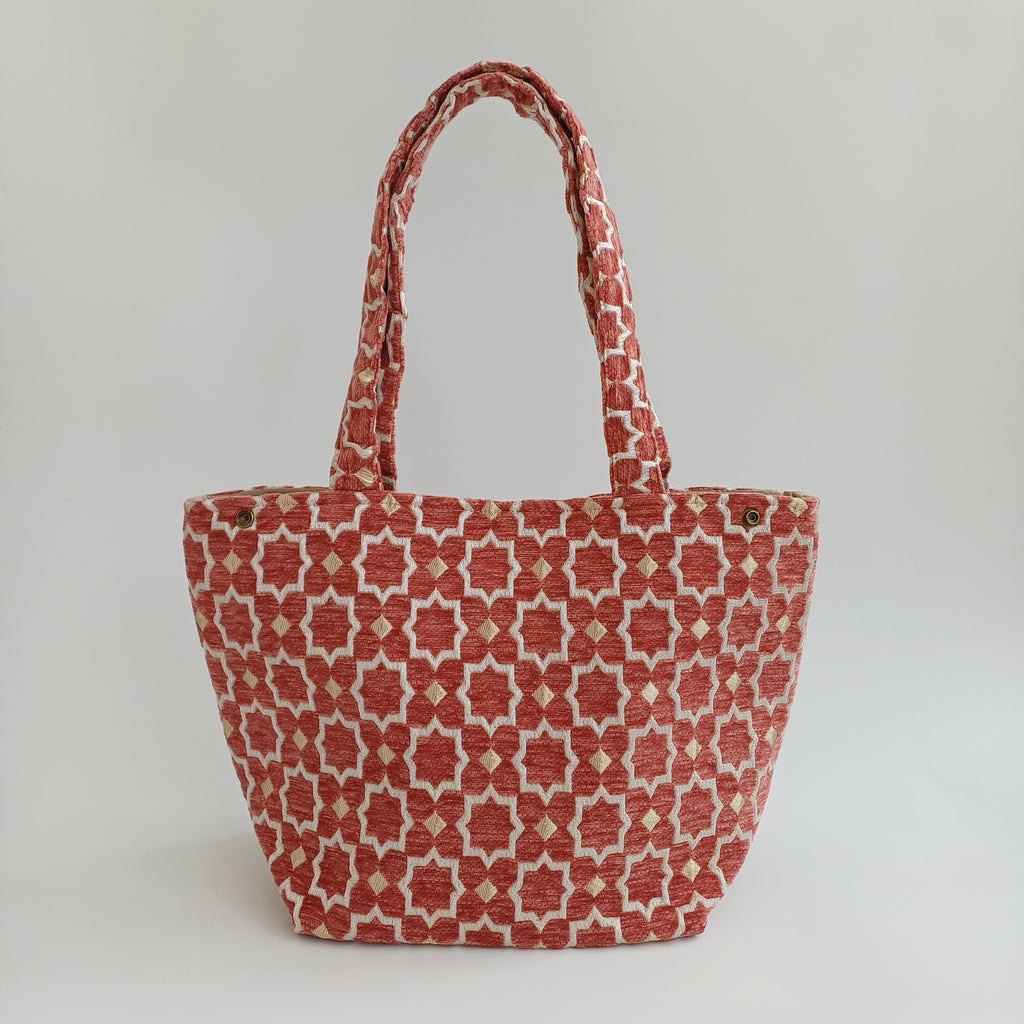 Handmade Red Moroccan Velvet Tote Bag Medium Sized 47x31 CM
