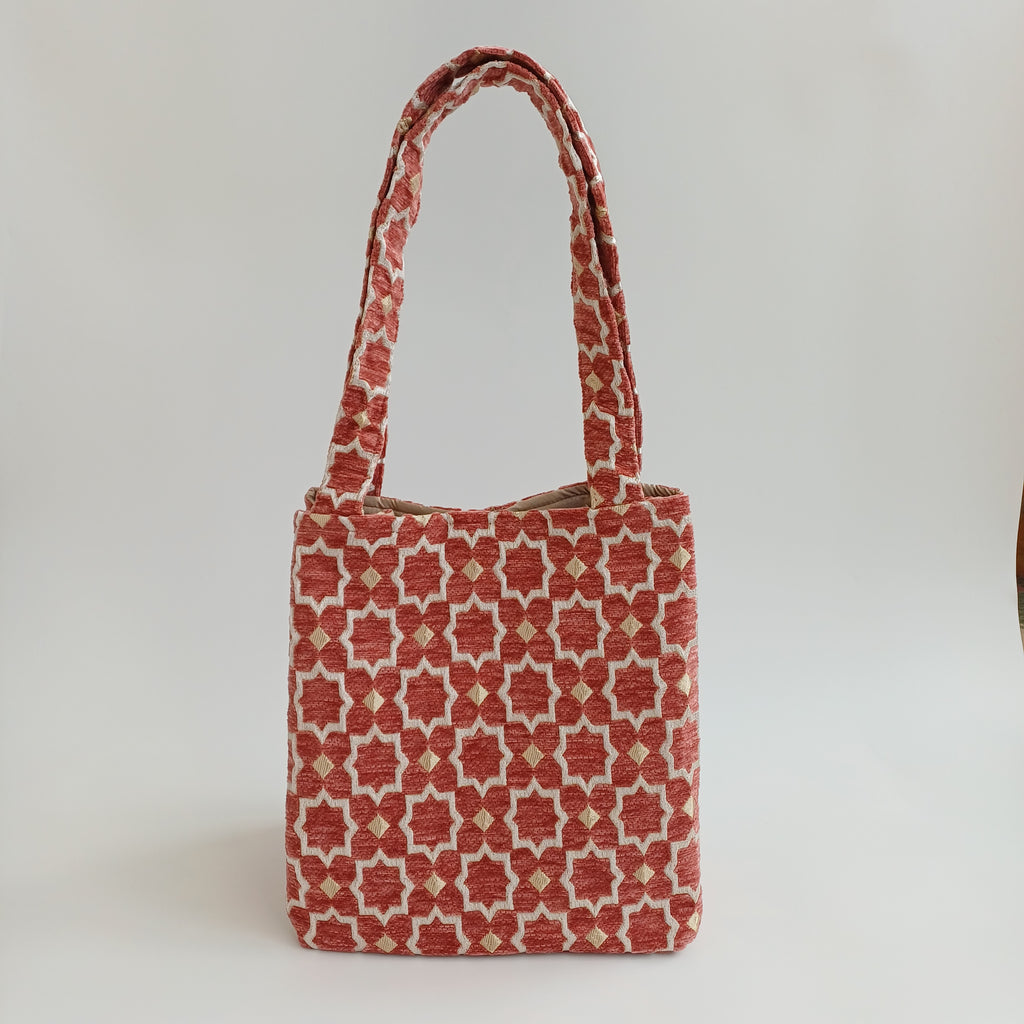 Handmade Red Moroccan Velvet Tote Bag Medium Sized 47x31 CM