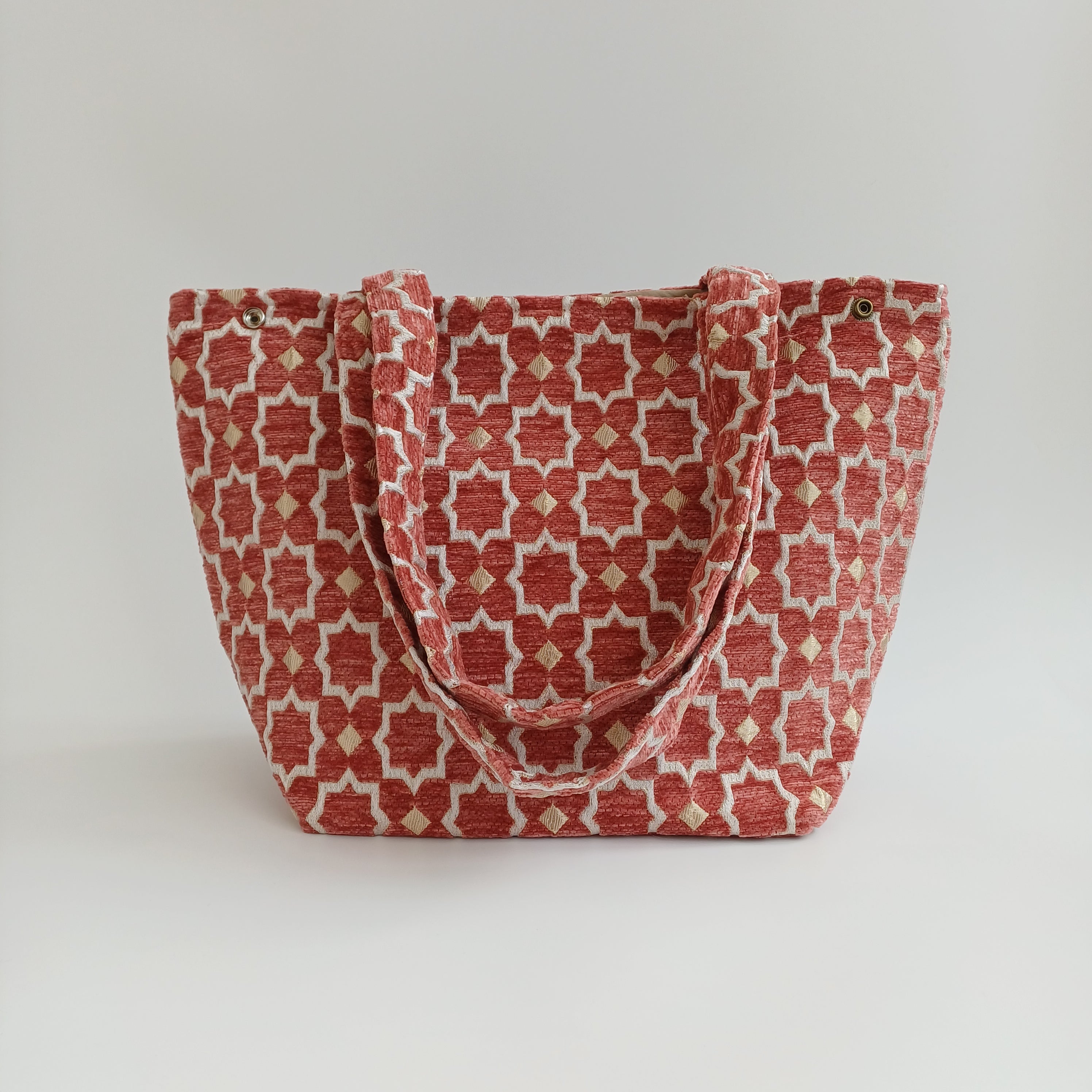 Handmade Red Moroccan Velvet Tote Bag Medium Sized 47x31 CM