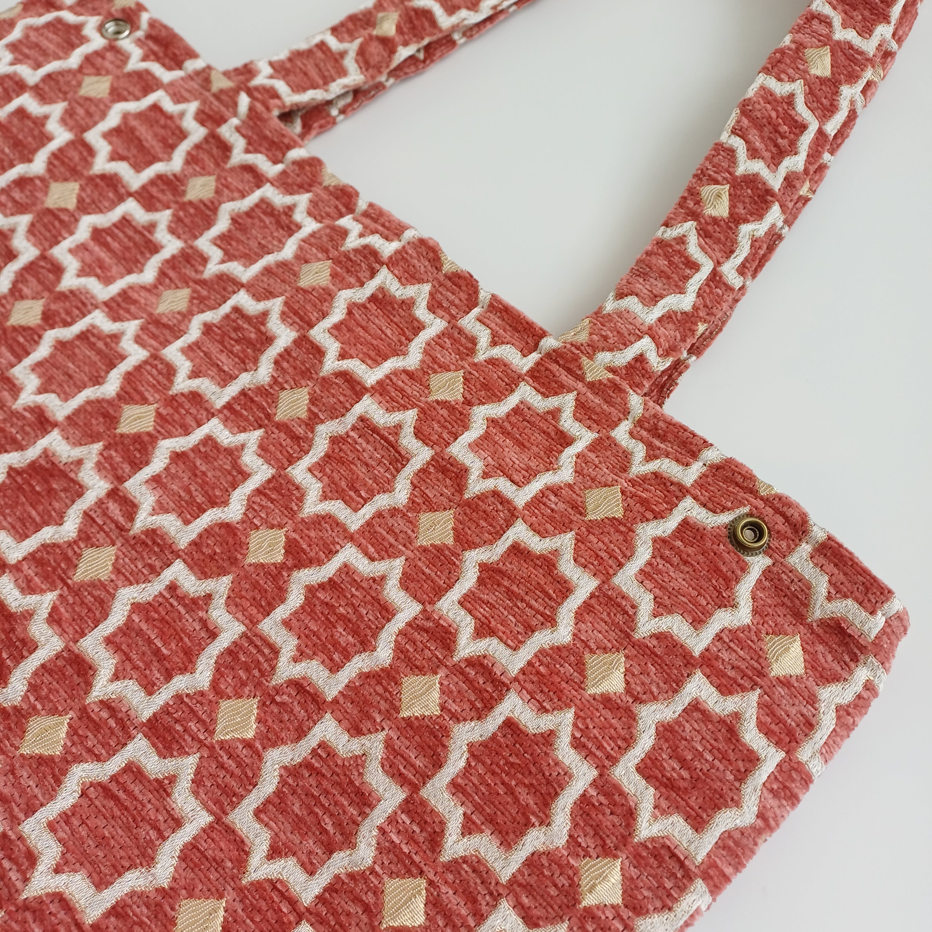 Handmade Red Moroccan Velvet Tote Bag Medium Sized 47x31 CM