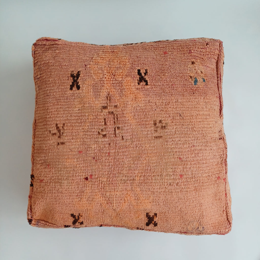 Authentic Vintage Berber Handmade Moroccan Sun Faded Wool Pouf 60x60x20 CM