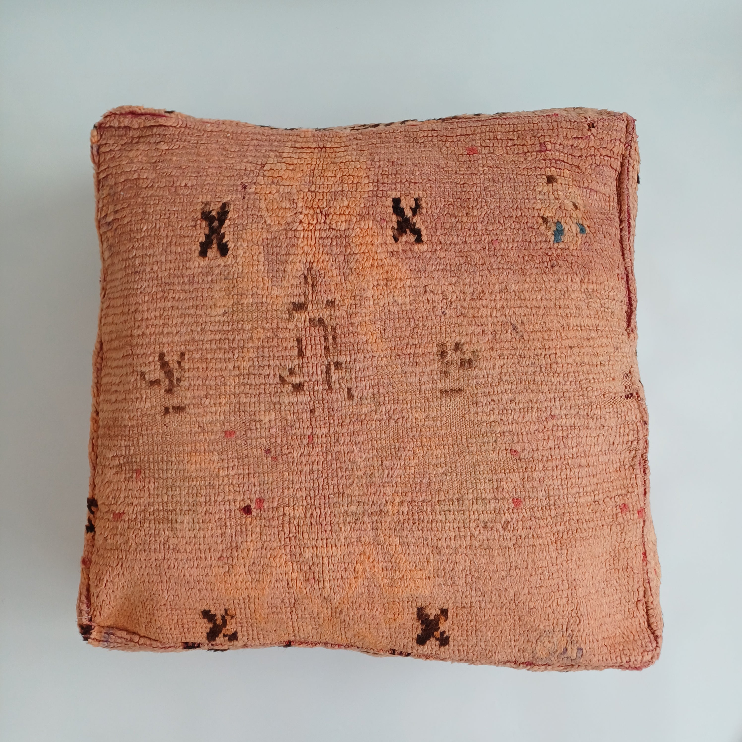 Authentic Vintage Berber Handmade Moroccan Sun Faded Wool Pouf 60x60x20 CM